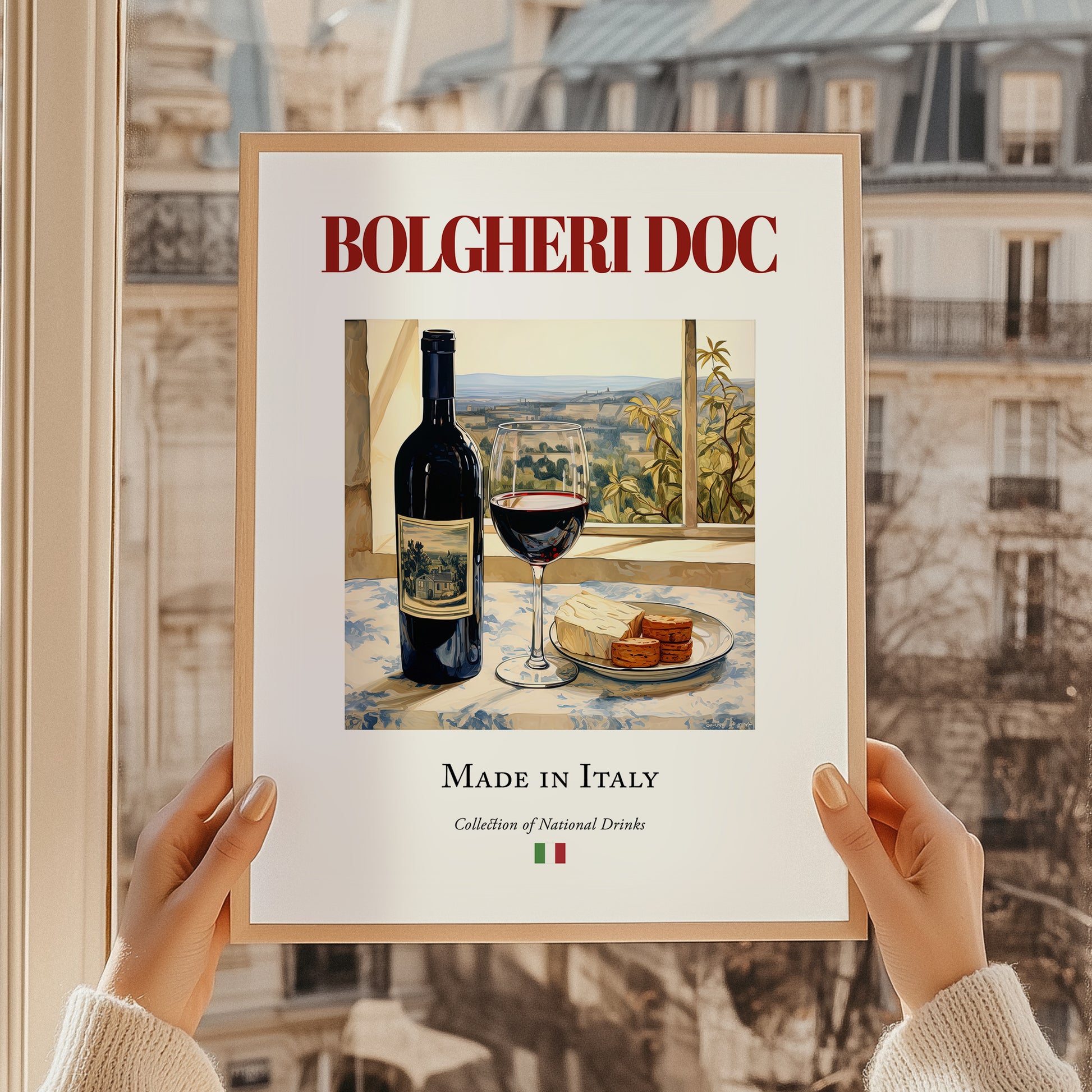 Bolgheri DOC – Italian Red Wine, Vinoteca Print, styled in a charming Paris street view