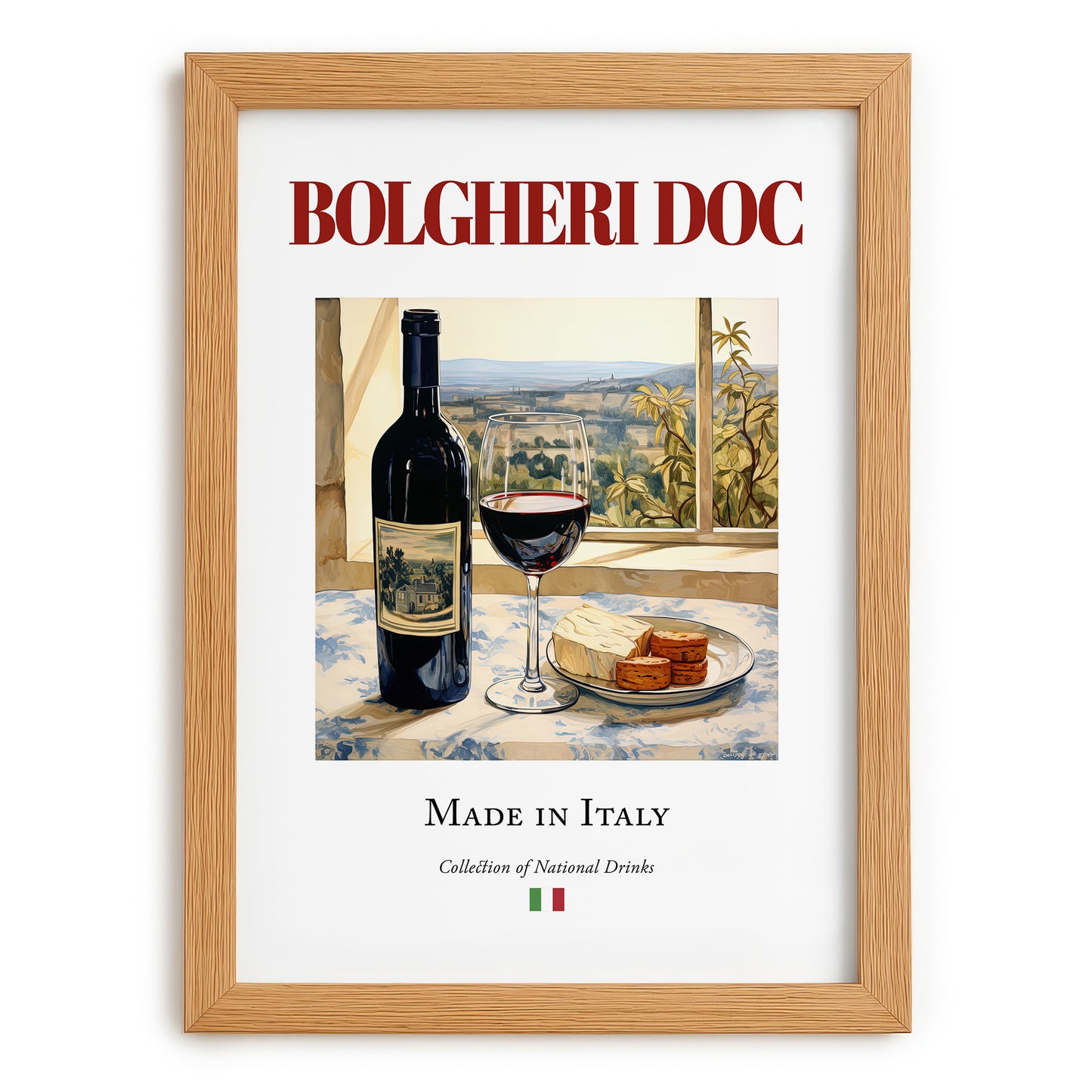 Bolgheri DOC – Italian Red Wine, Vinoteca Print, set in oak frame