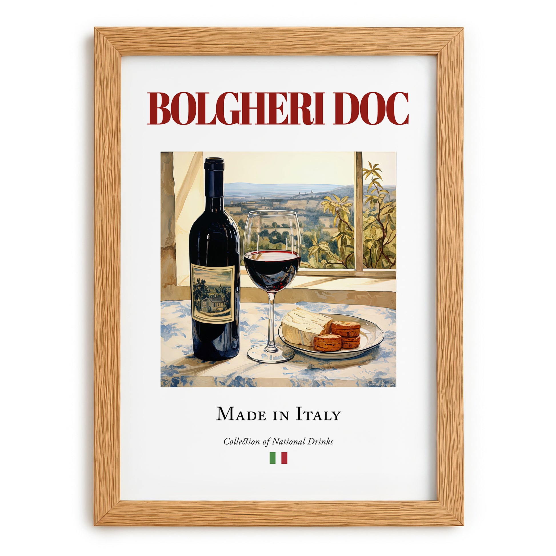 Bolgheri DOC – Italian Red Wine, Vinoteca Print, set in oak frame