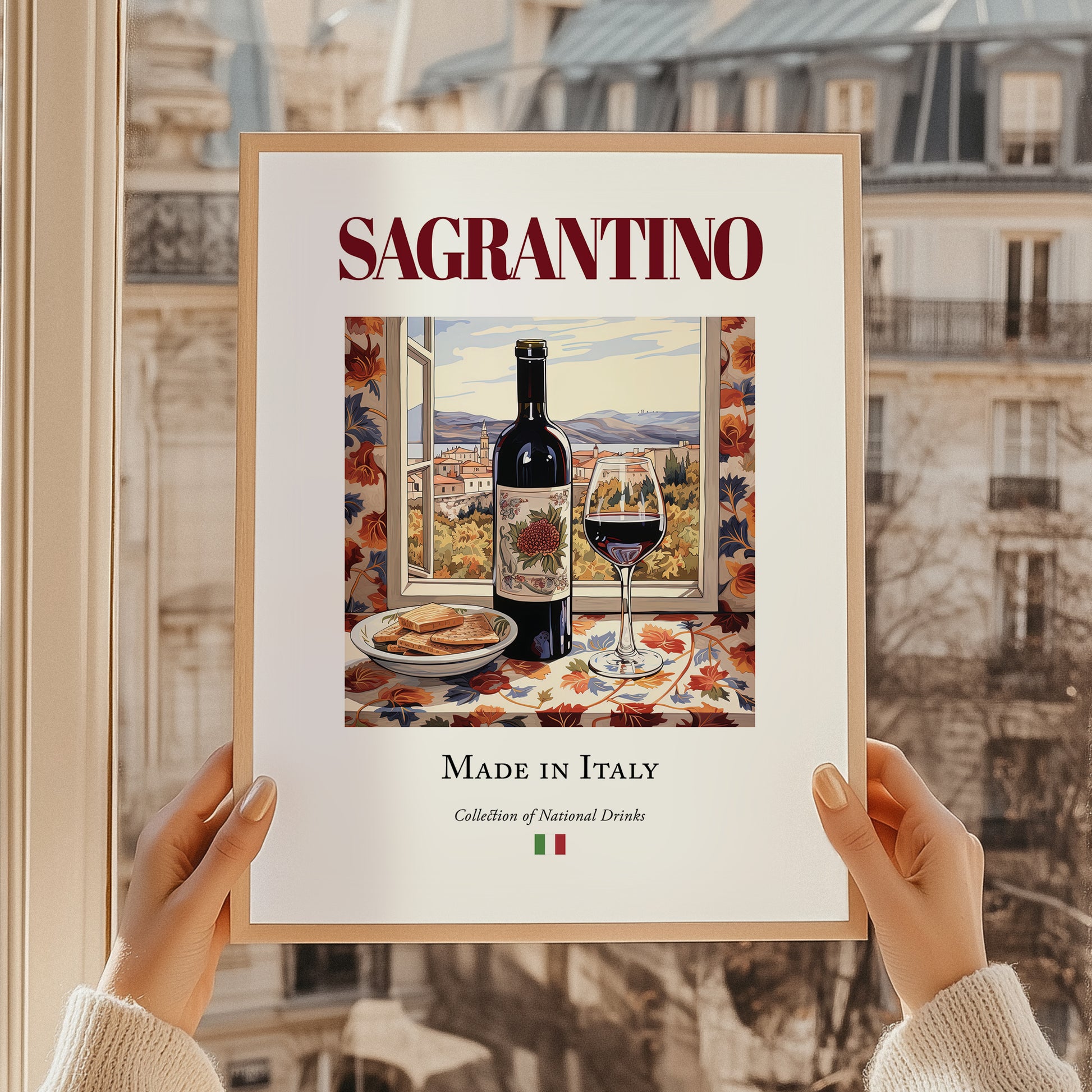 Sagrantino – Italian Red Wine, Wine Bar Wall Art, styled in a charming Paris street view