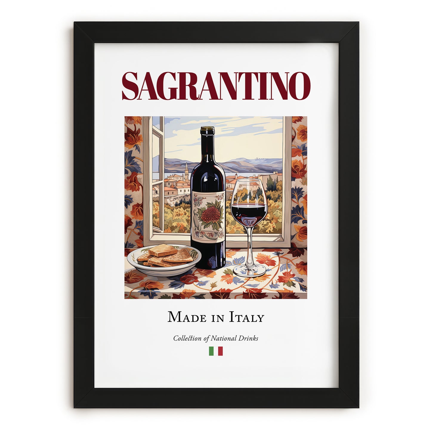 Sagrantino – Italian Red Wine, Wine Bar Wall Art, in sleek black frame