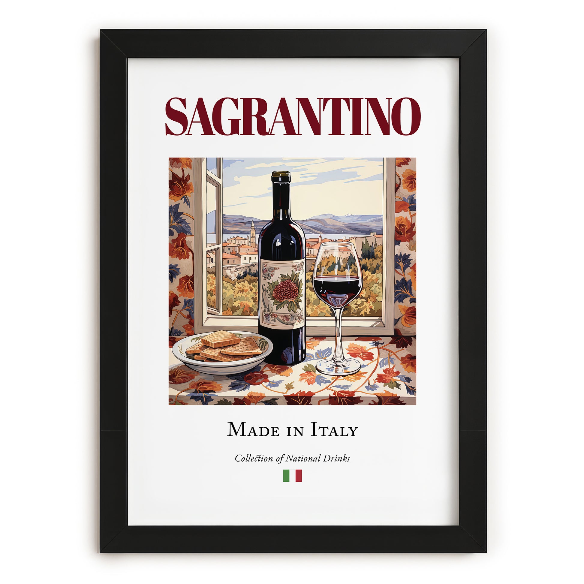 Sagrantino – Italian Red Wine, Wine Bar Wall Art, in sleek black frame