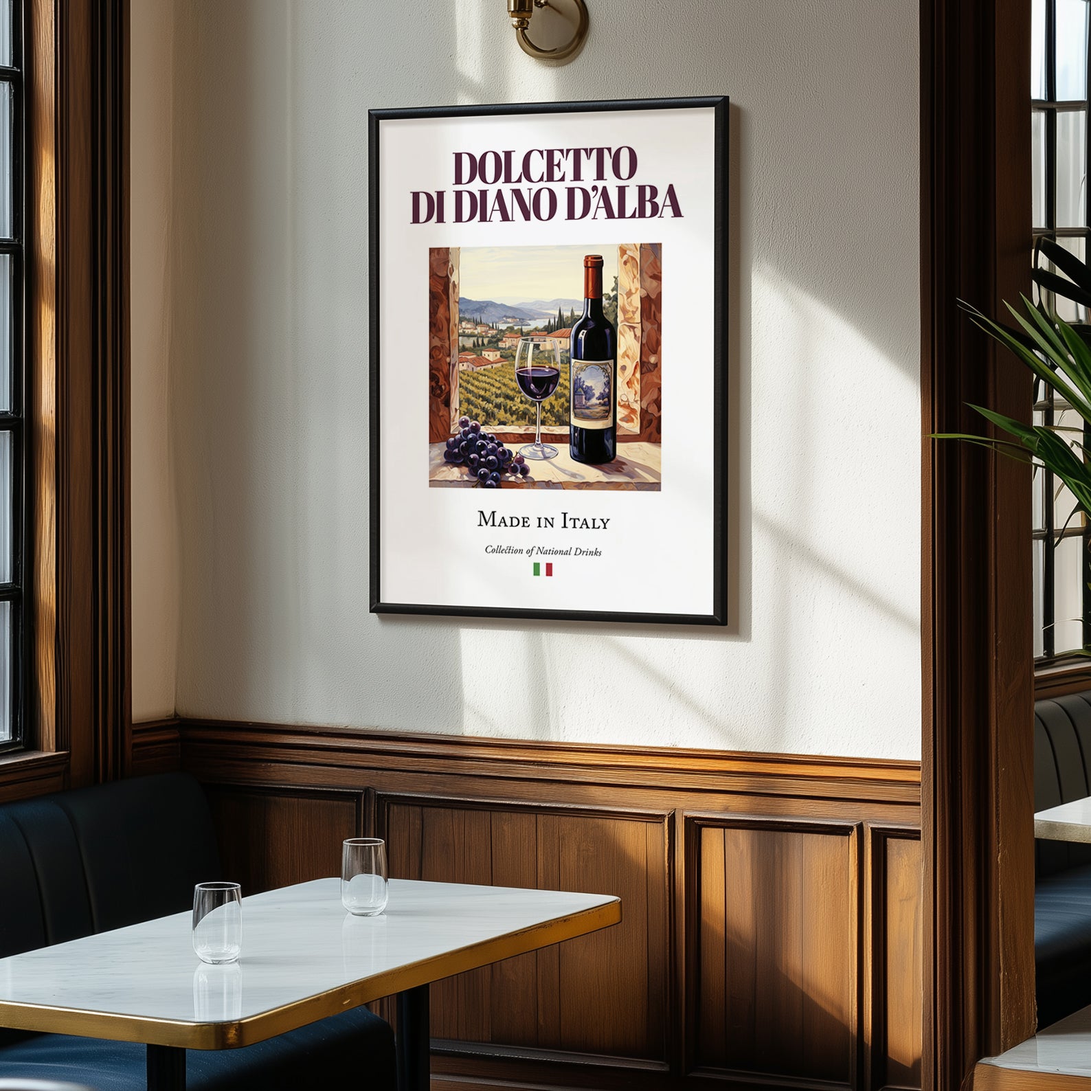 Dolcetto di Diano d’Alba – Italian Red Wine, Vineyard Terrace Painting, clean layout with no caption