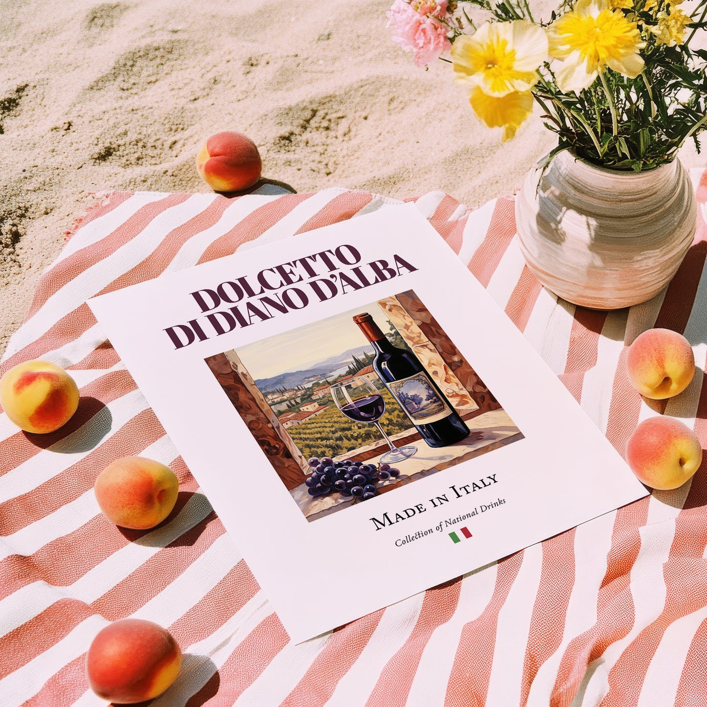 Dolcetto di Diano d’Alba – Italian Red Wine, Vineyard Terrace Painting, unframed on coastal sand