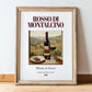 Rosso di Montalcino – Italian Red Wine, Wine Bar Wall Art, in wooden frame leaning on the floor