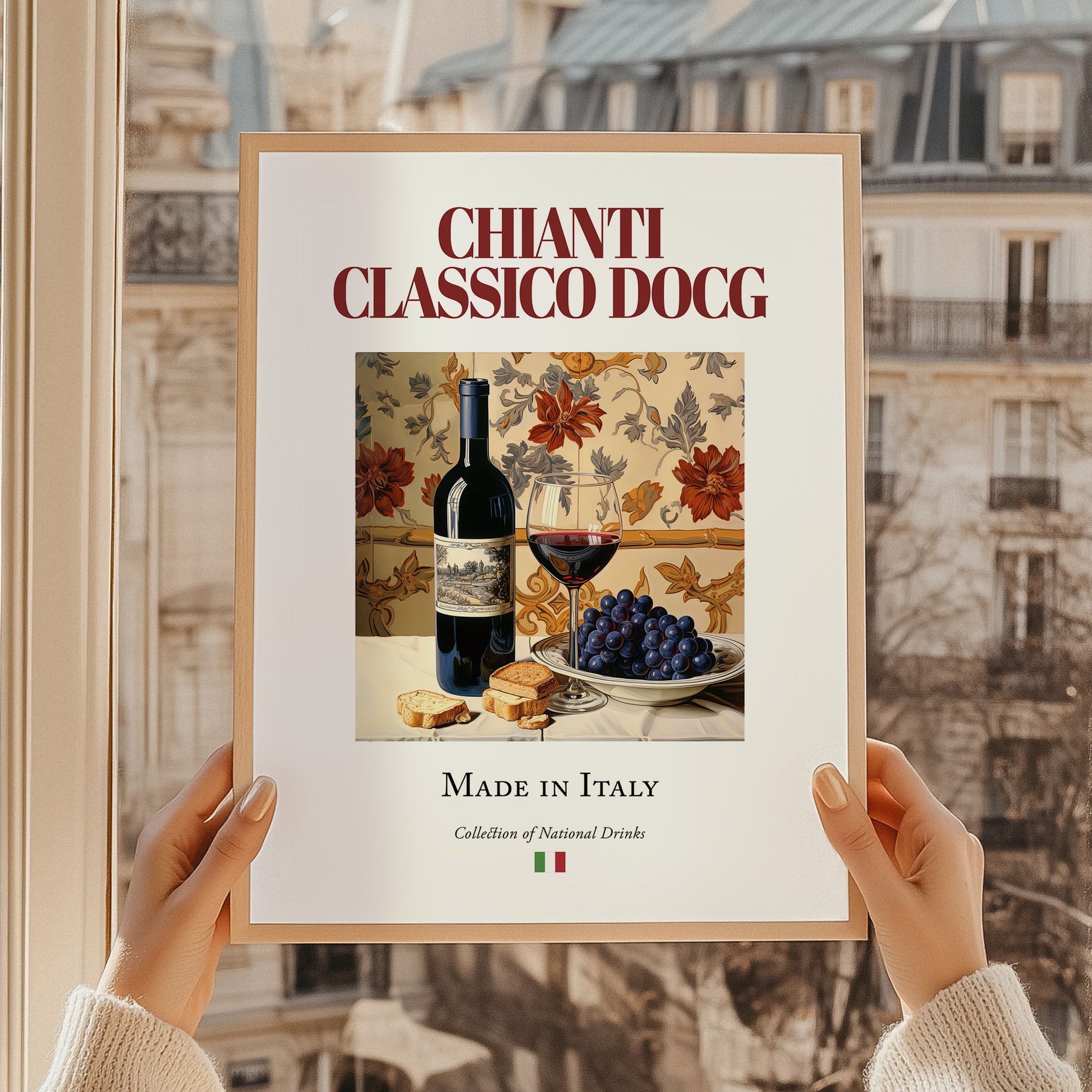 Chianti Classico DOCG – Italian Red Wine, Vinoteca Painting, styled in a charming Paris street view