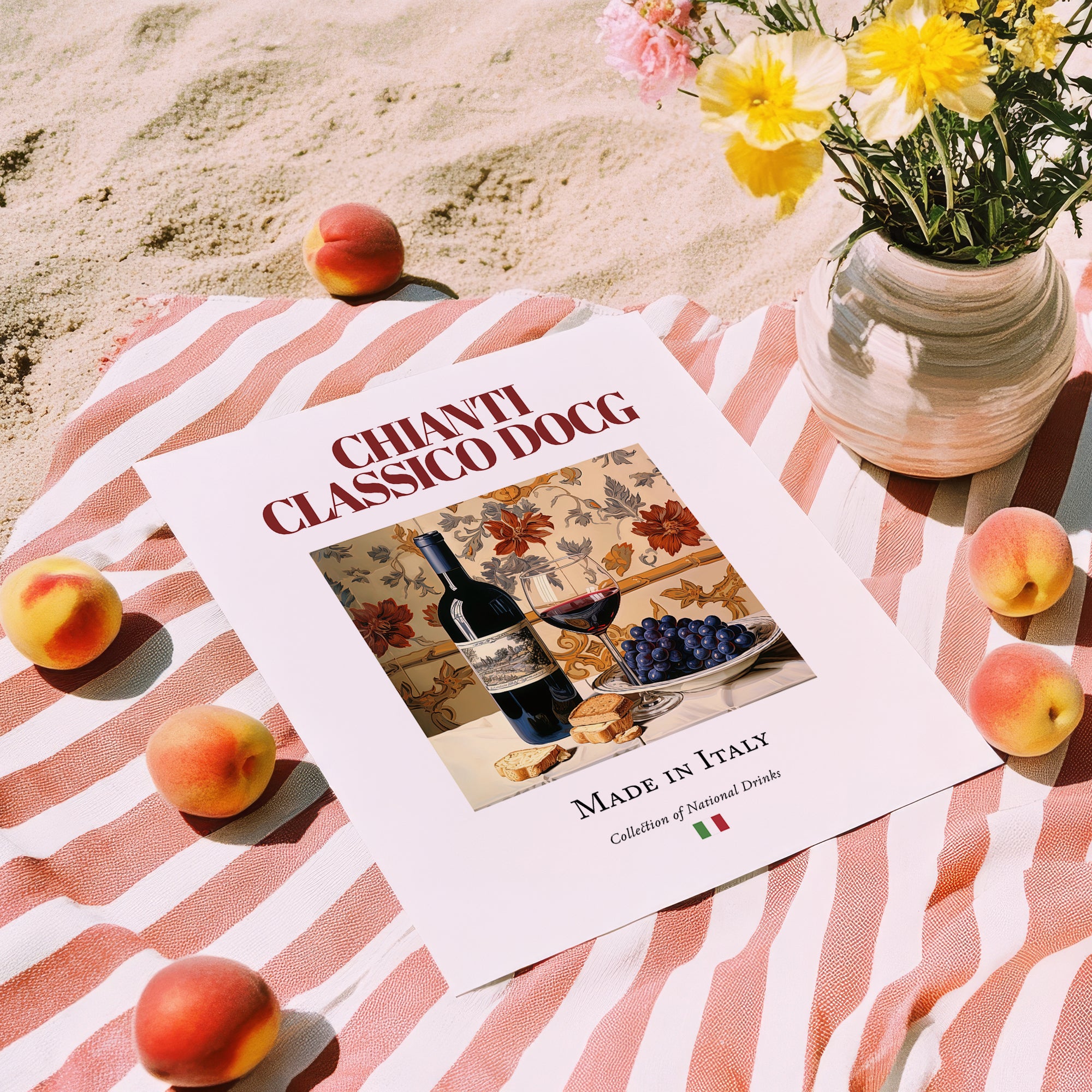 Chianti Classico DOCG – Italian Red Wine, Vinoteca Painting, unframed on coastal sand