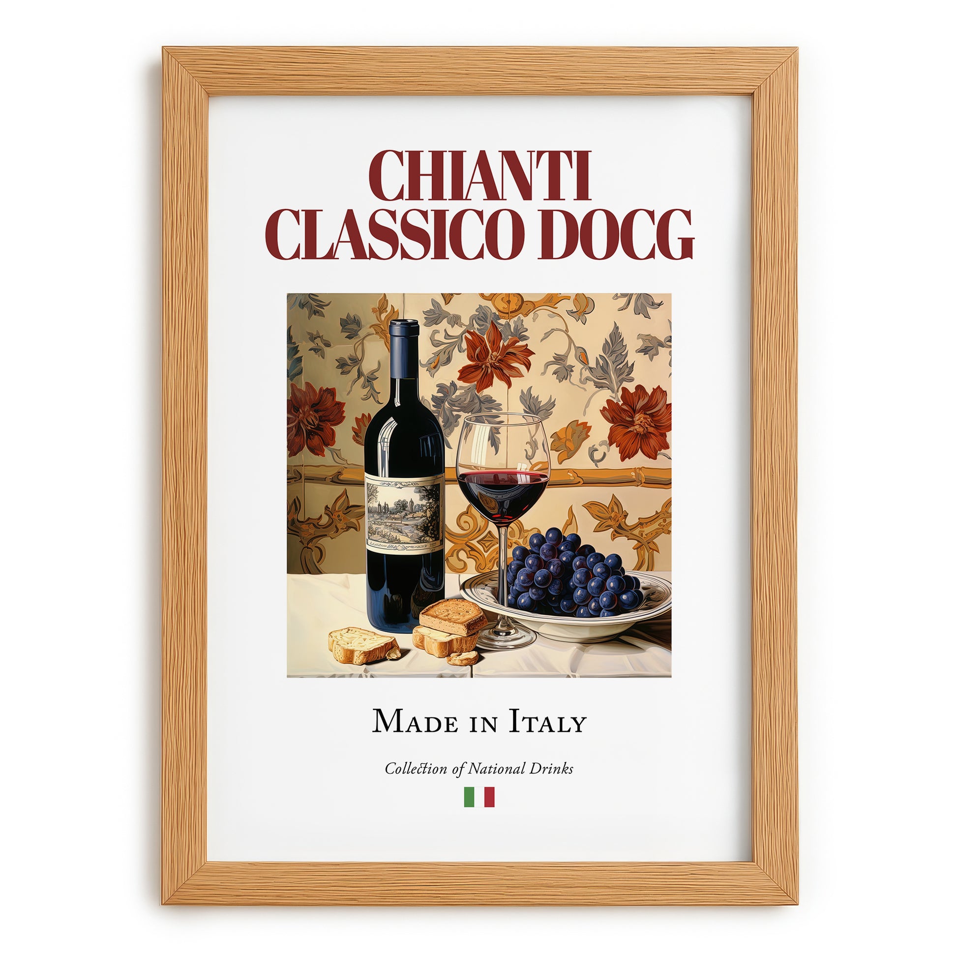 Chianti Classico DOCG – Italian Red Wine, Vinoteca Painting, set in oak frame