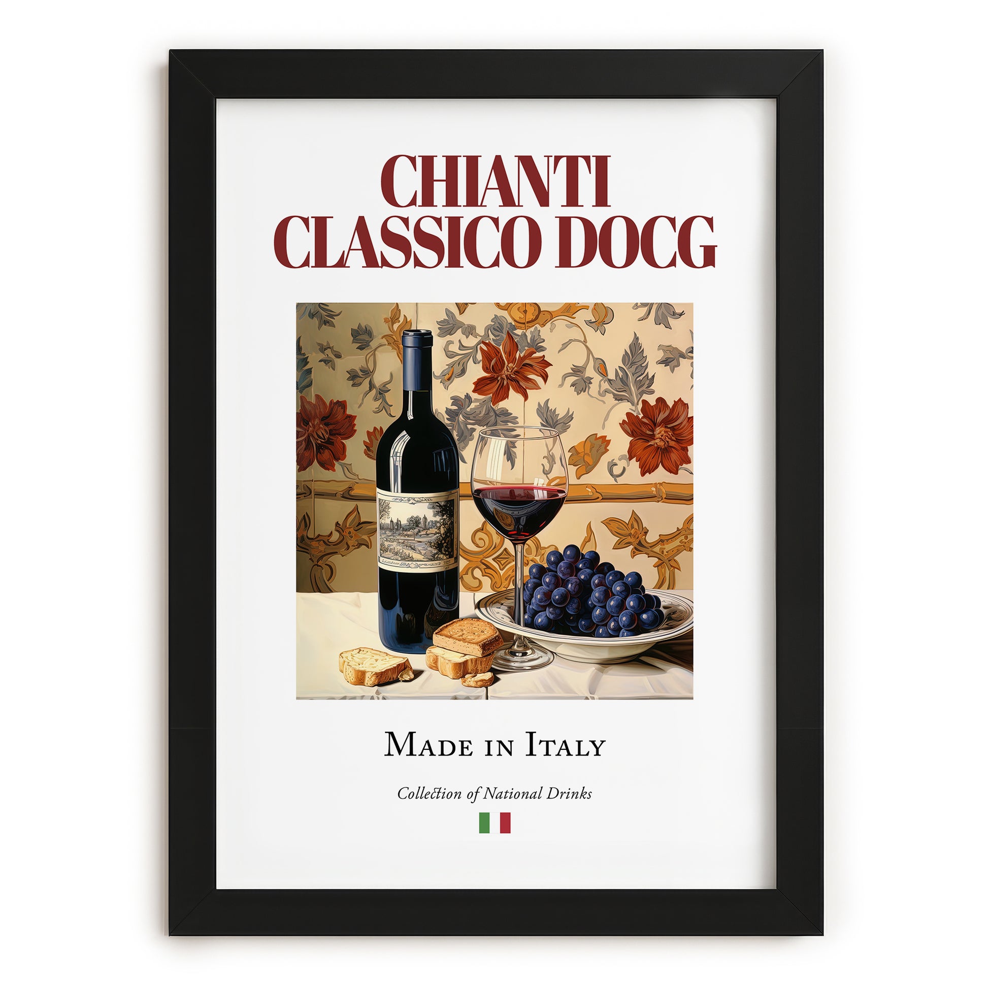 Chianti Classico DOCG – Italian Red Wine, Vinoteca Painting, in sleek black frame