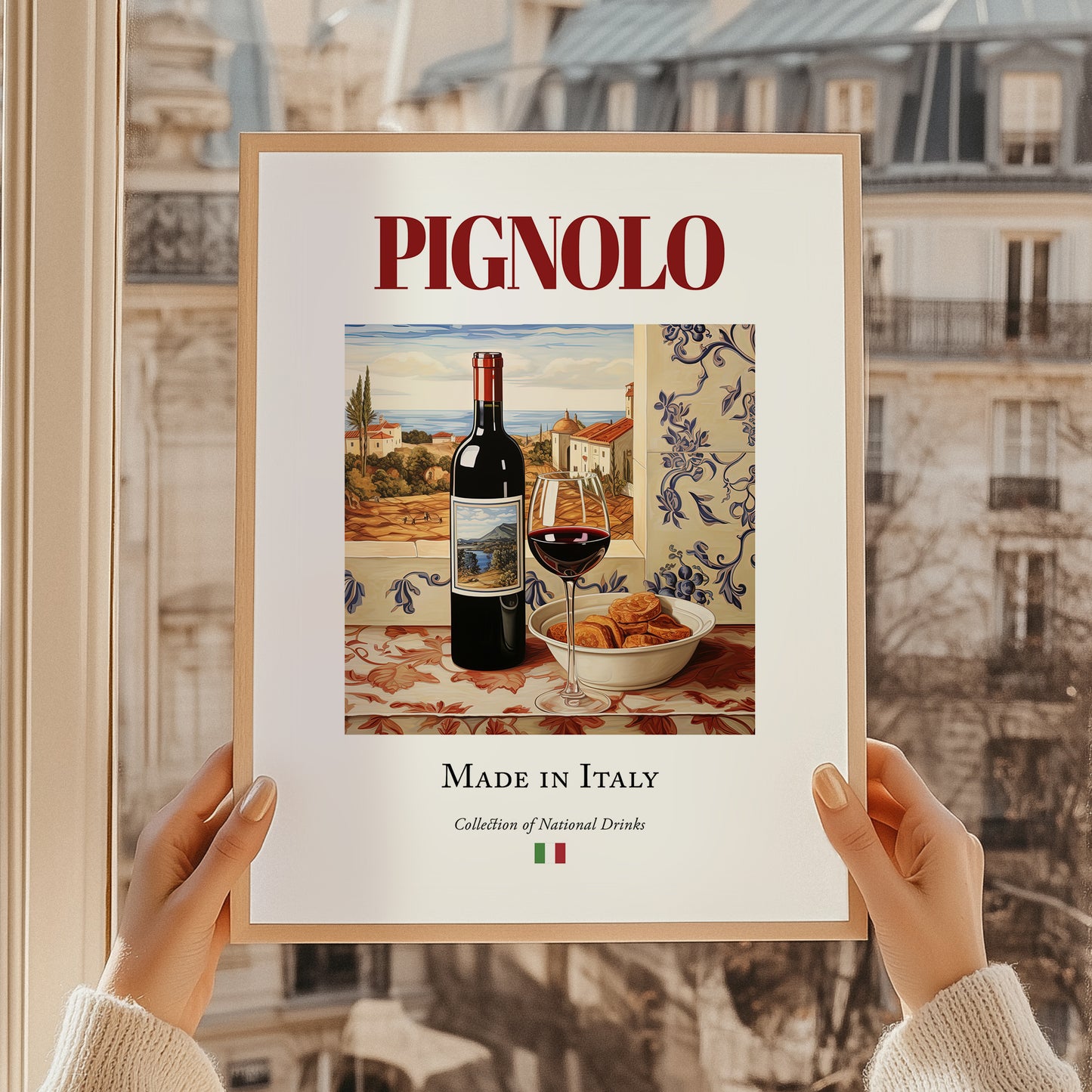 Pignolo – Italian Red Wine, Tasting Room Print, styled in a charming Paris street view
