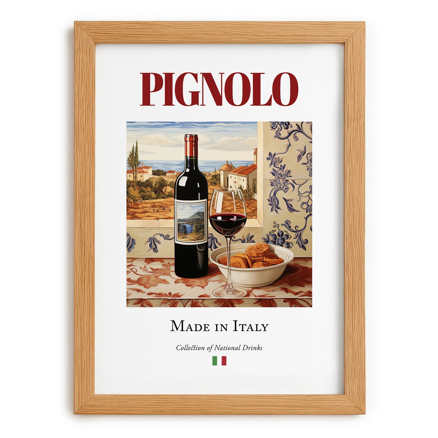 Pignolo – Italian Red Wine, Tasting Room Print, set in oak frame