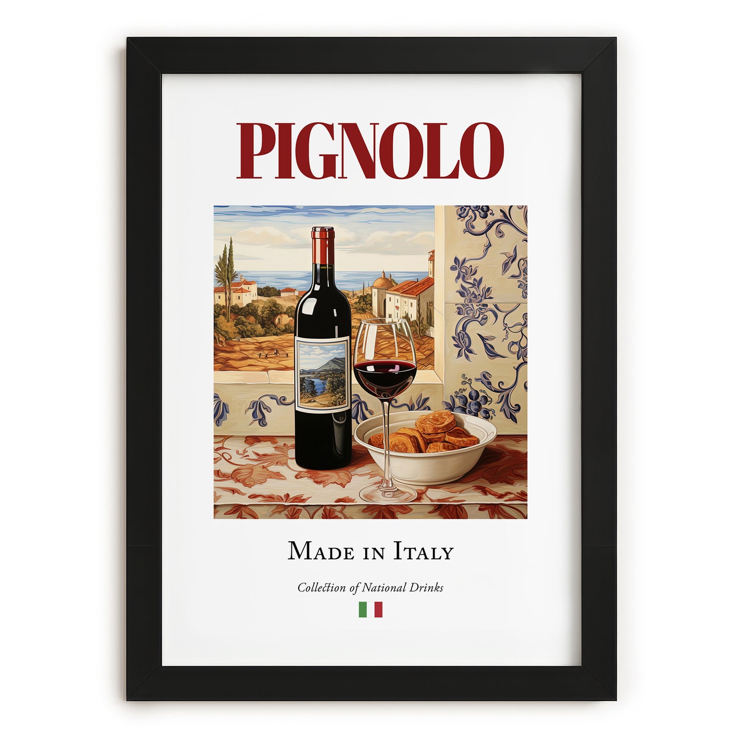 Pignolo – Italian Red Wine, Tasting Room Print, in sleek black frame