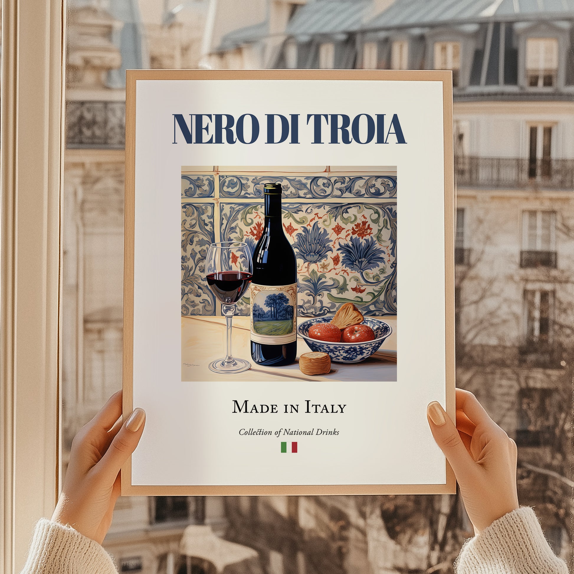 Nero di Troia – Italian Red Wine, Vineyard Terrace Wall Art, styled in a charming Paris street view