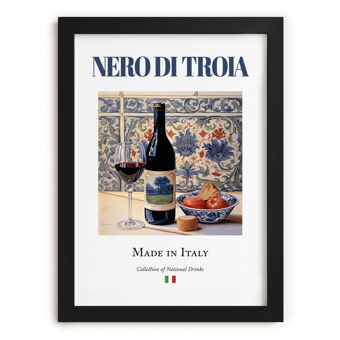 Nero di Troia – Italian Red Wine, Vineyard Terrace Wall Art, in sleek black frame