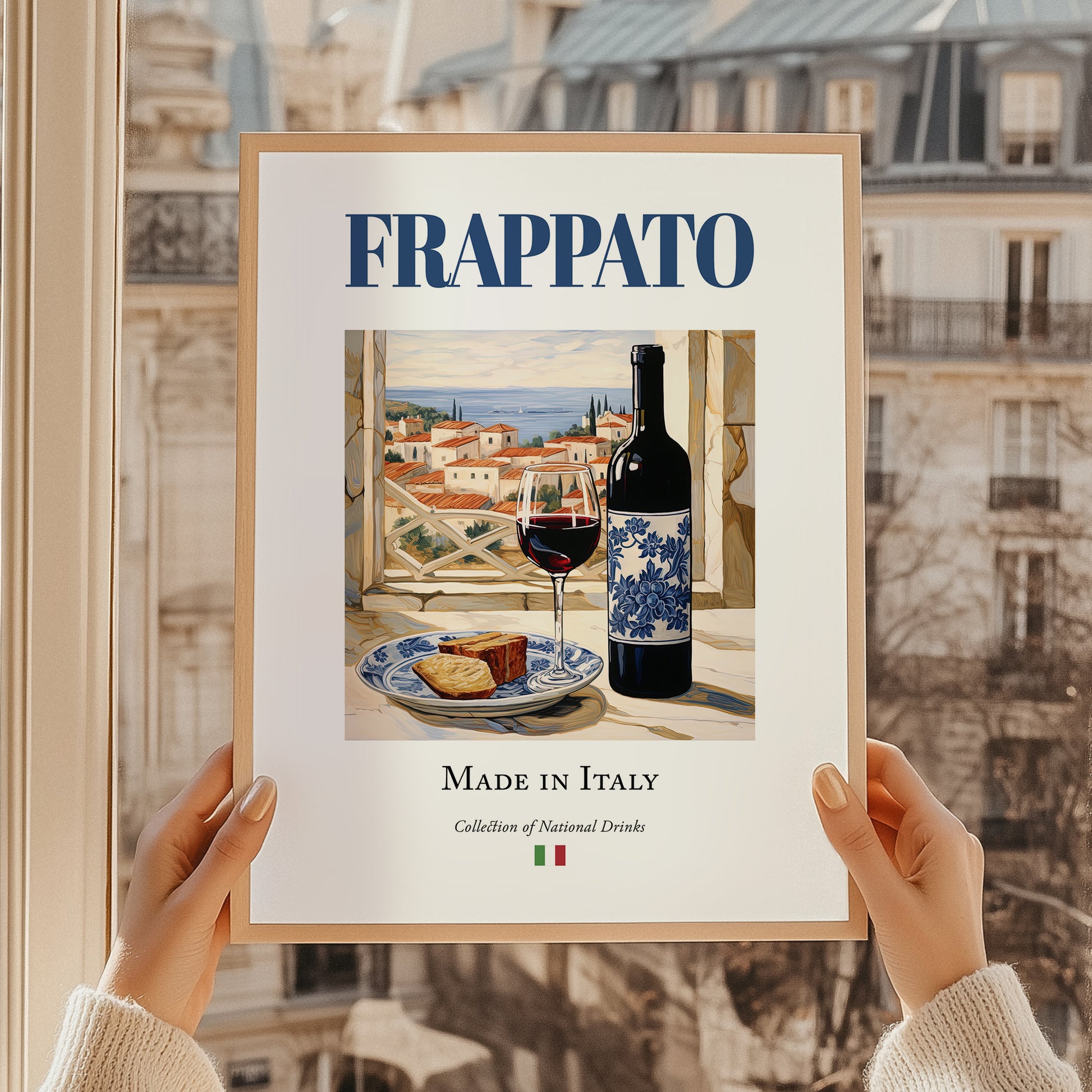 Frappato – Italian Red Wine, Wine Bar Poster, styled in a charming Paris street view