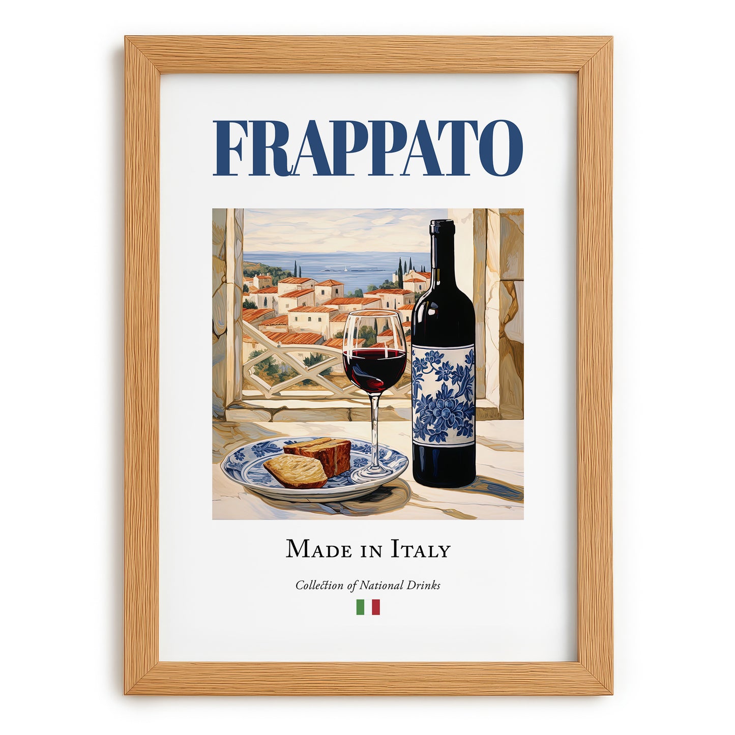 Frappato – Italian Red Wine, Wine Bar Poster, set in oak frame