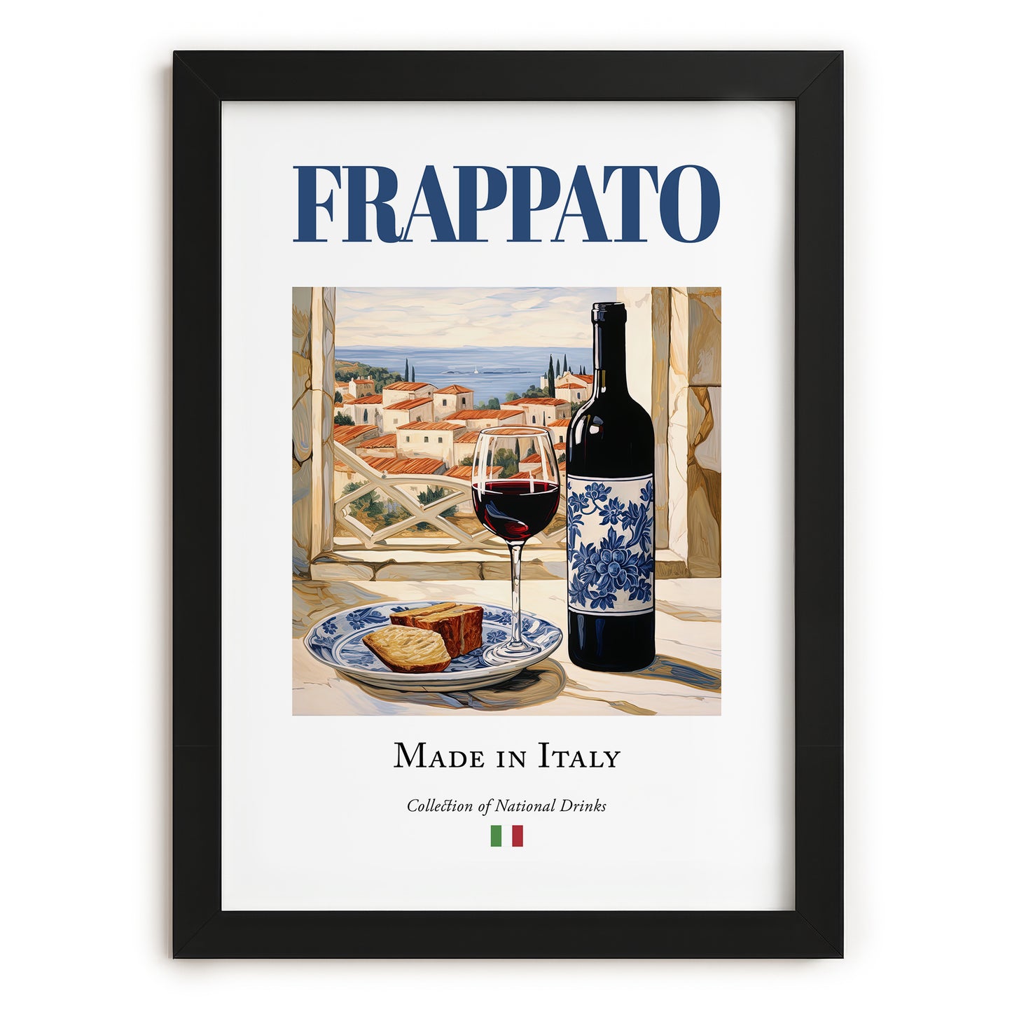 Frappato – Italian Red Wine, Wine Bar Poster, in sleek black frame