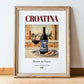 Croatina – Italian Red Wine, Vineyard Terrace Illustration, in wooden frame leaning on the floor