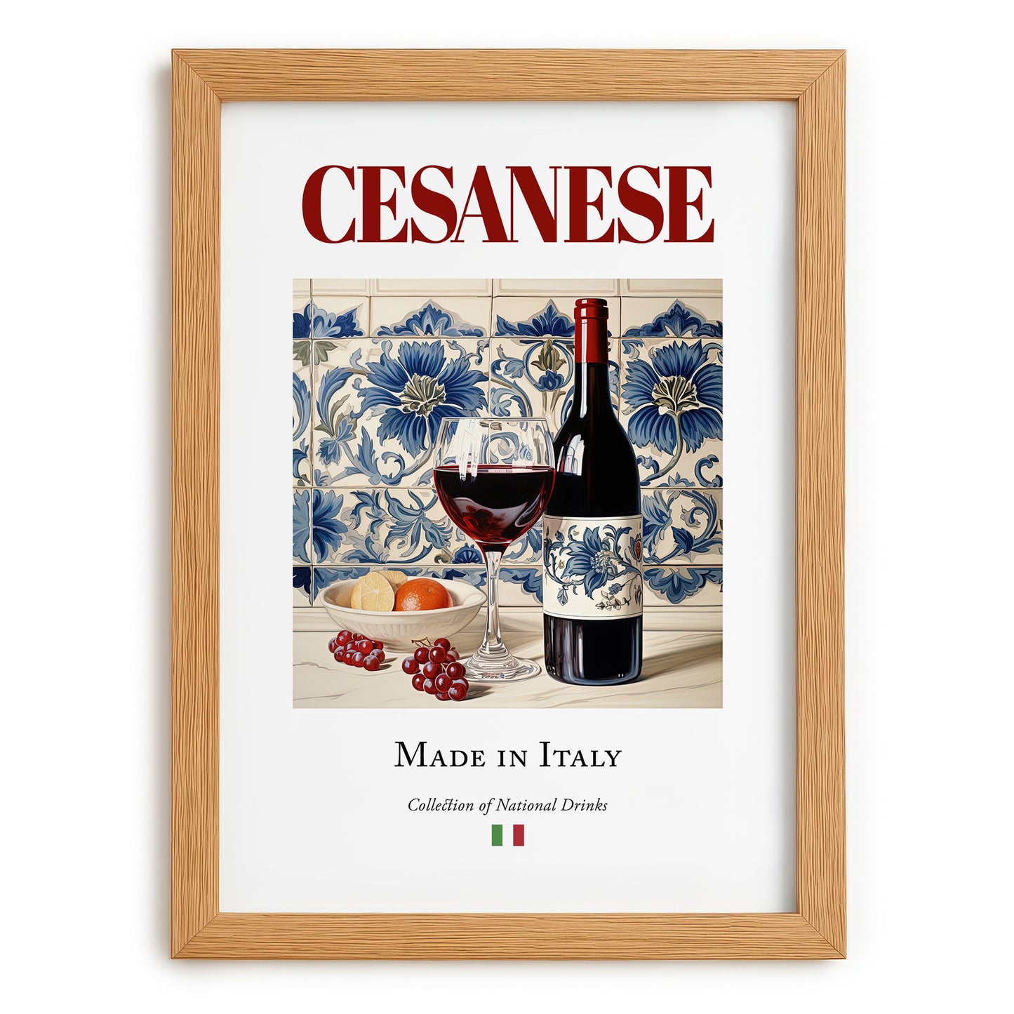Cesanese – Italian Red Wine, Wine Bar Poster, set in oak frame