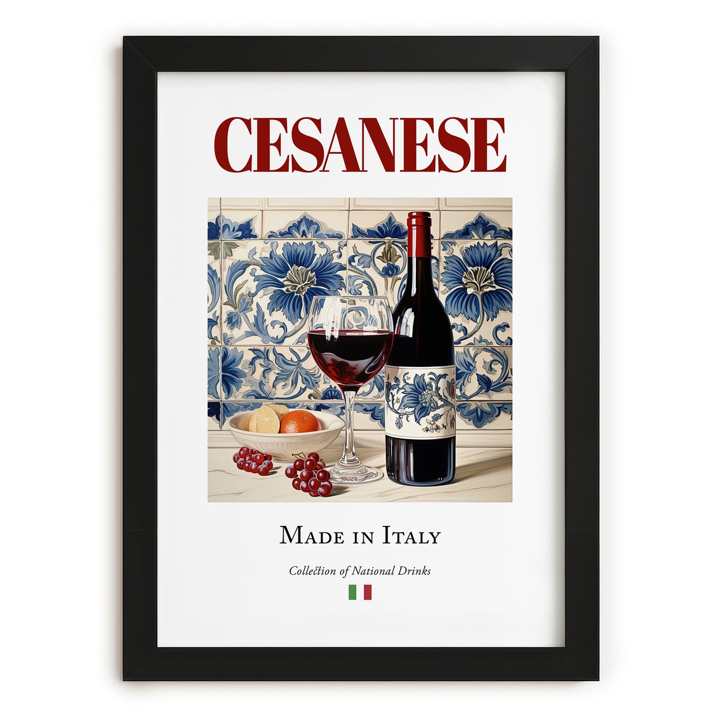 Cesanese – Italian Red Wine, Wine Bar Poster, in sleek black frame