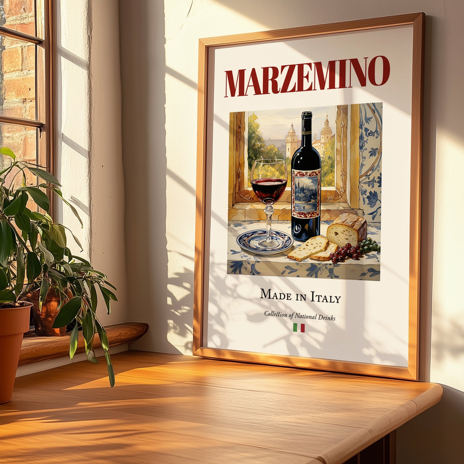 Marzemino – Italian Red Wine, Vinoteca Print, no-text version framed in wood