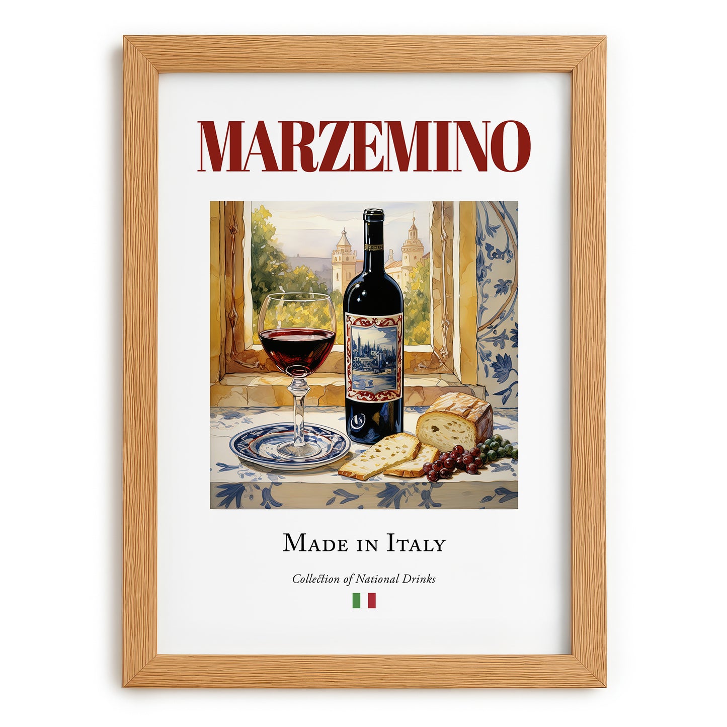 Marzemino – Italian Red Wine, Vinoteca Print, set in oak frame