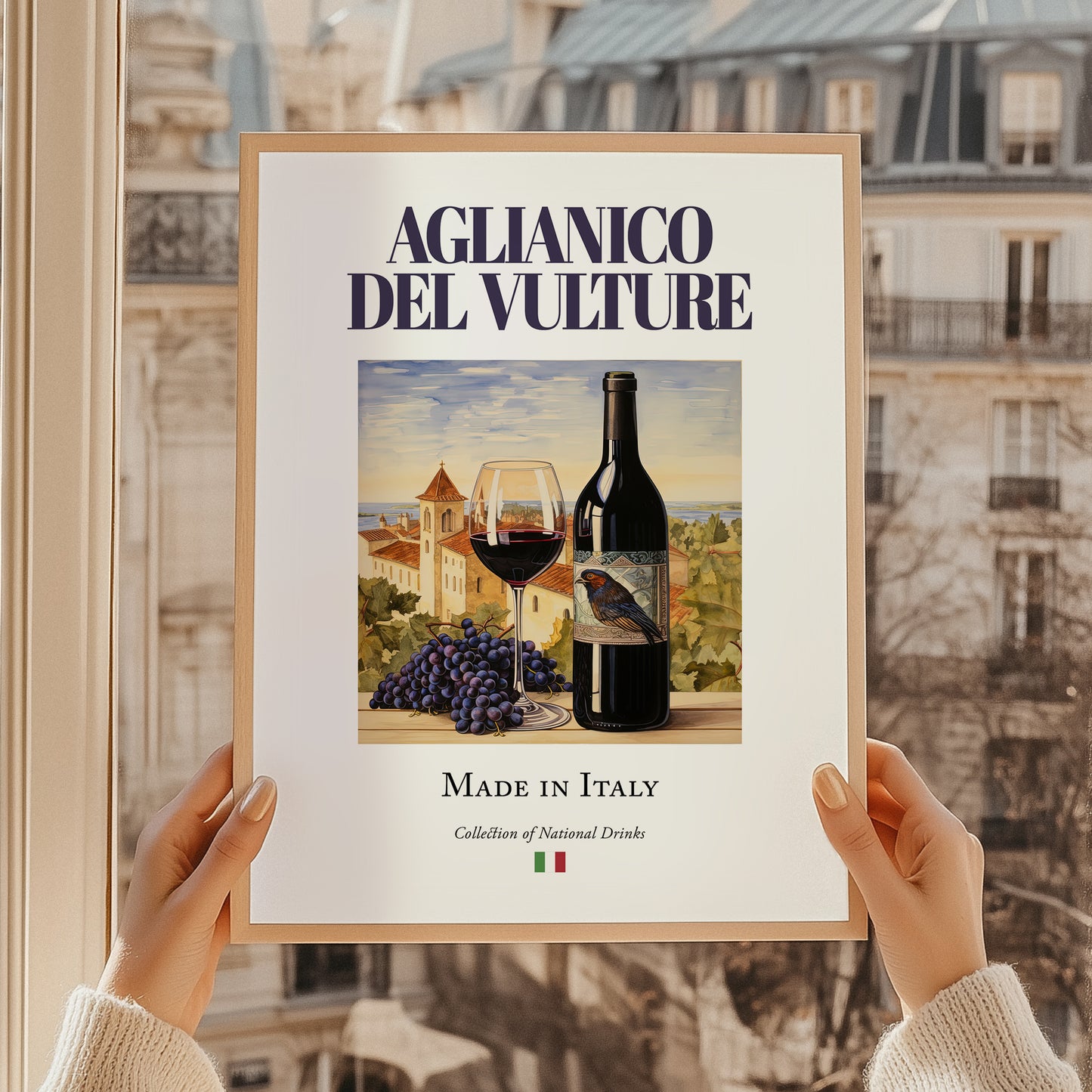 Aglianico del Vulture – Italian Red Wine, Enoteca Painting, styled in a charming Paris street view