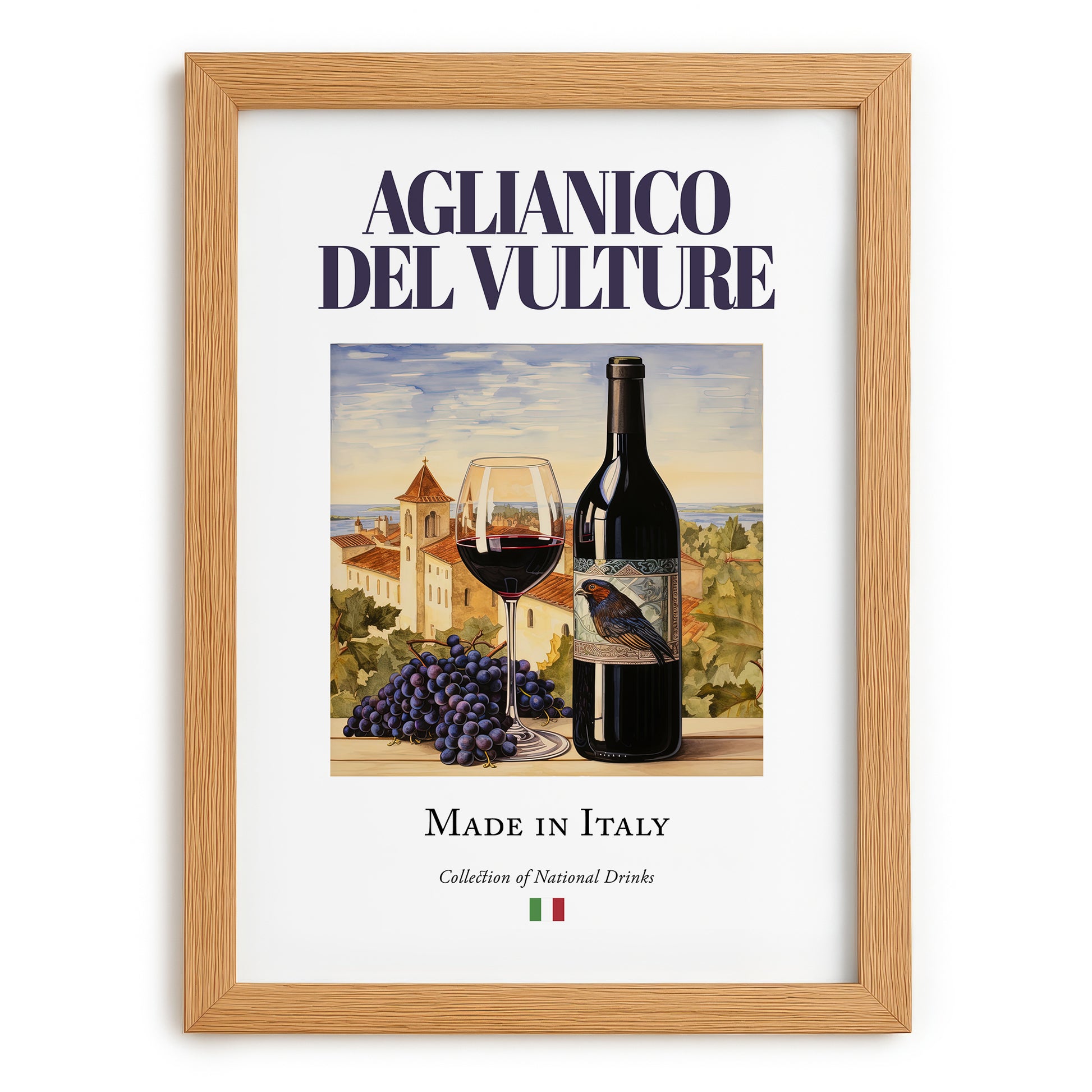 Aglianico del Vulture – Italian Red Wine, Enoteca Painting, set in oak frame