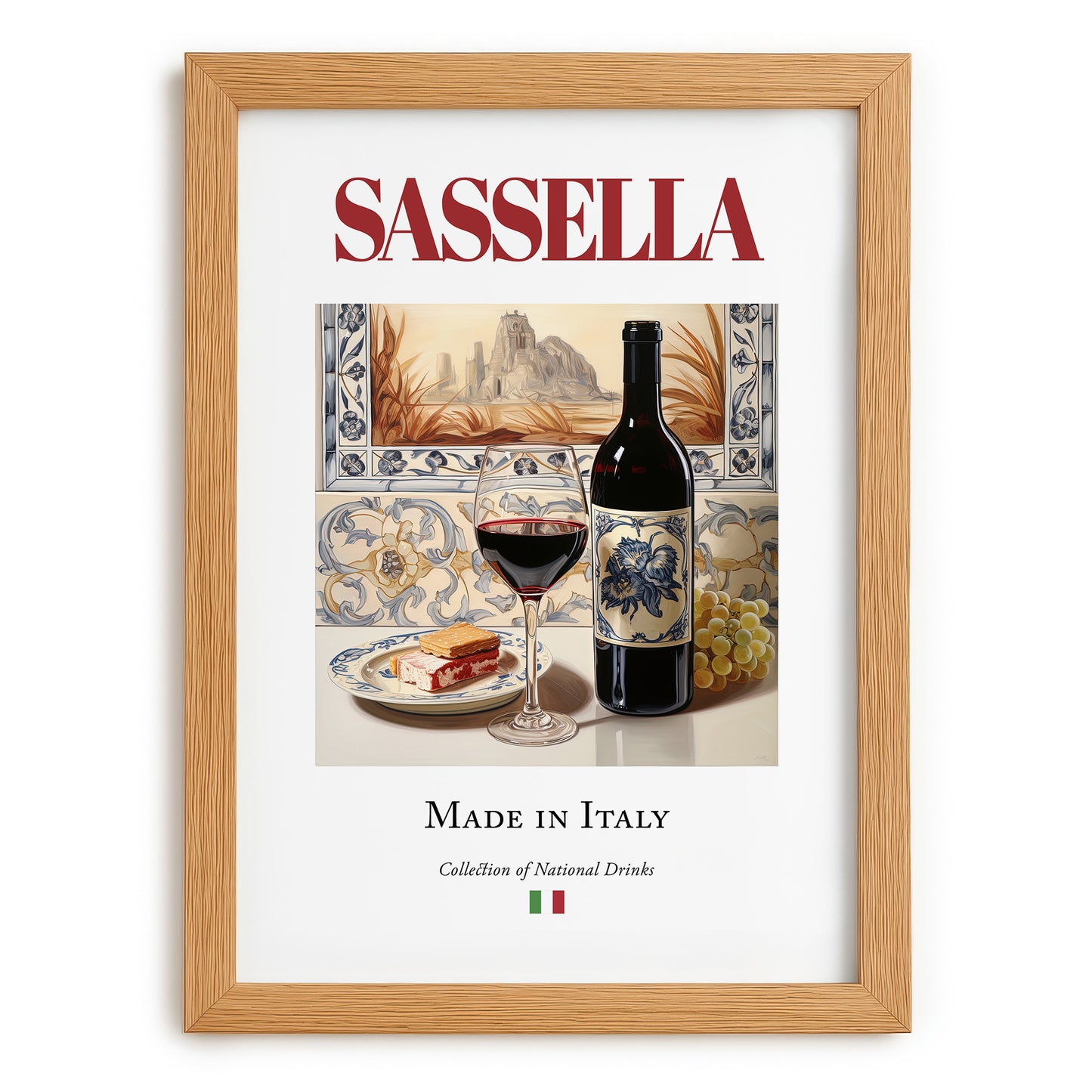 Sassella – Italian Red Wine, Vinoteca Still Life, set in oak frame