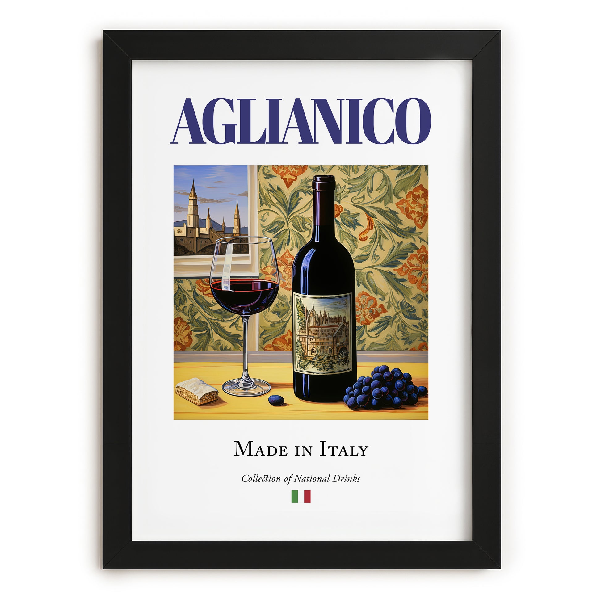 Aglianico – Italian Red Wine, Vinoteca Poster, in sleek black frame