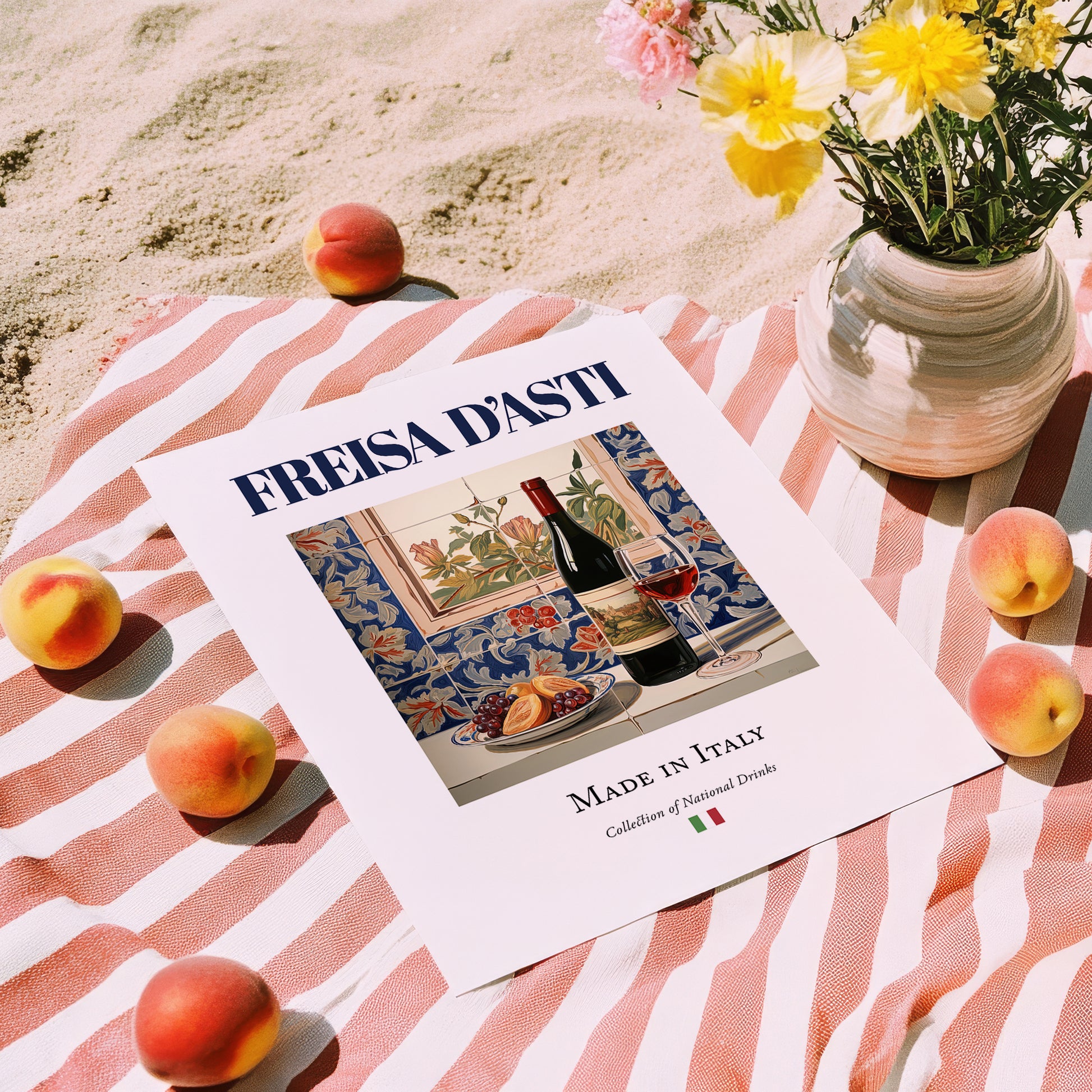 Freisa d’Asti – Italian Red Wine, Tasting Room Poster, unframed on coastal sand