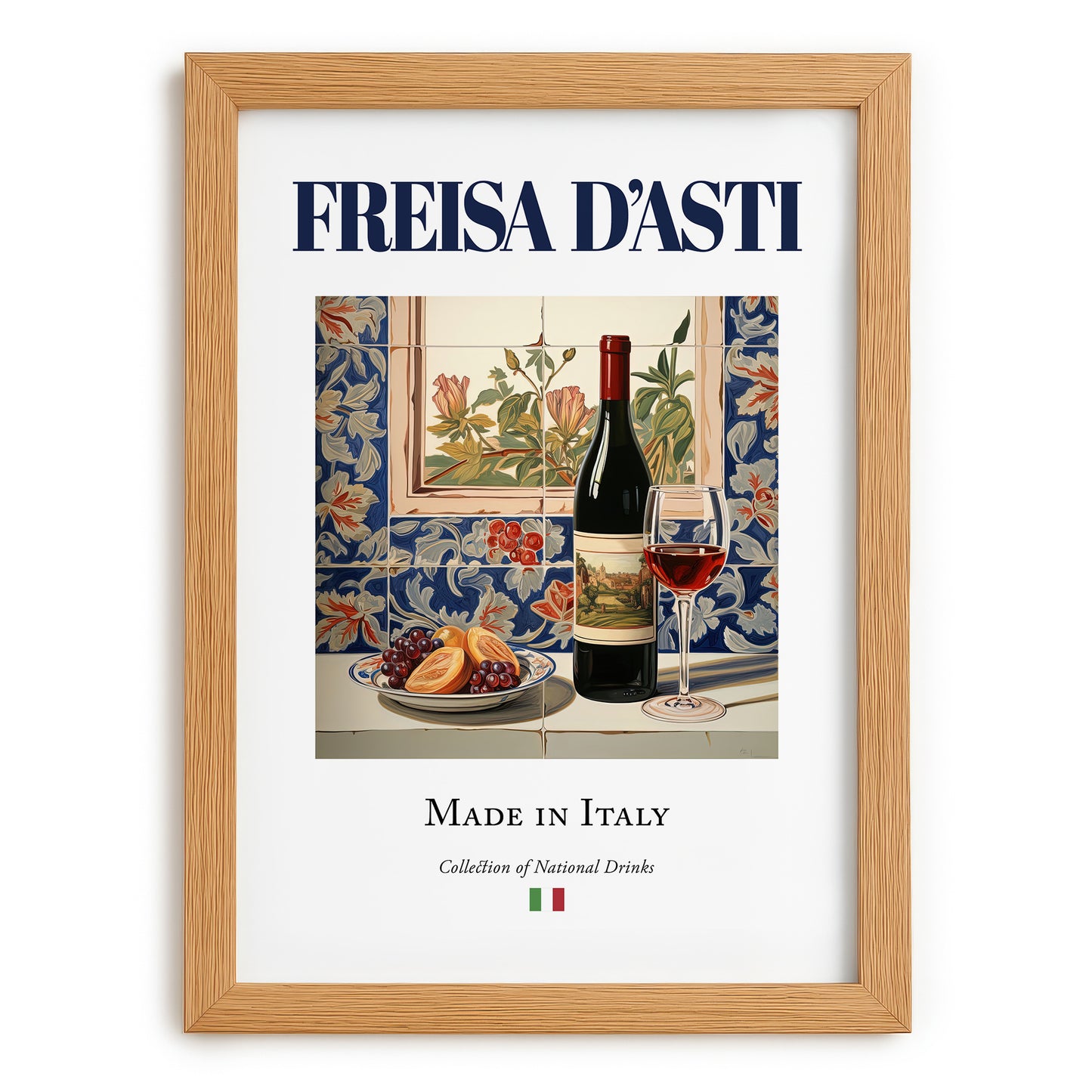 Freisa d’Asti – Italian Red Wine, Tasting Room Poster, set in oak frame