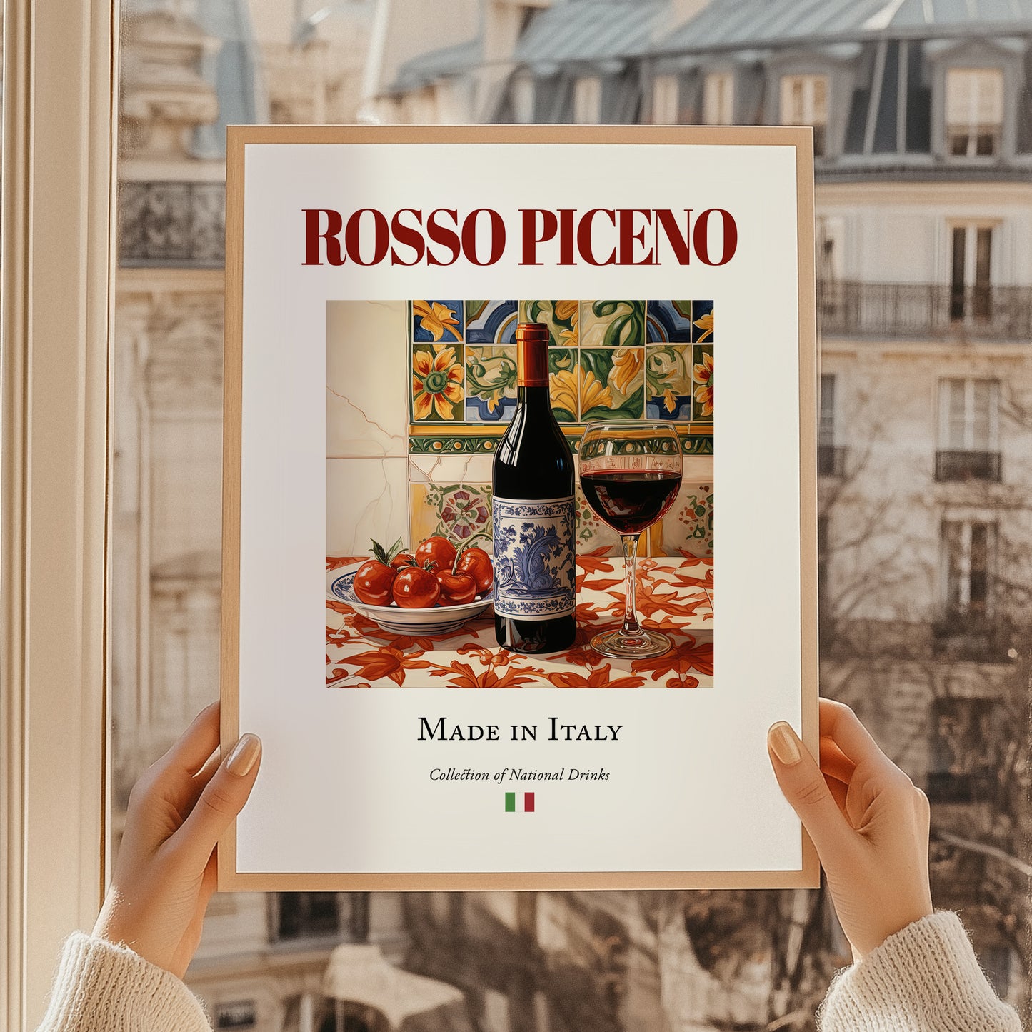 Rosso Piceno – Italian Red Wine, Vineyard Terrace Print, styled in a charming Paris street view