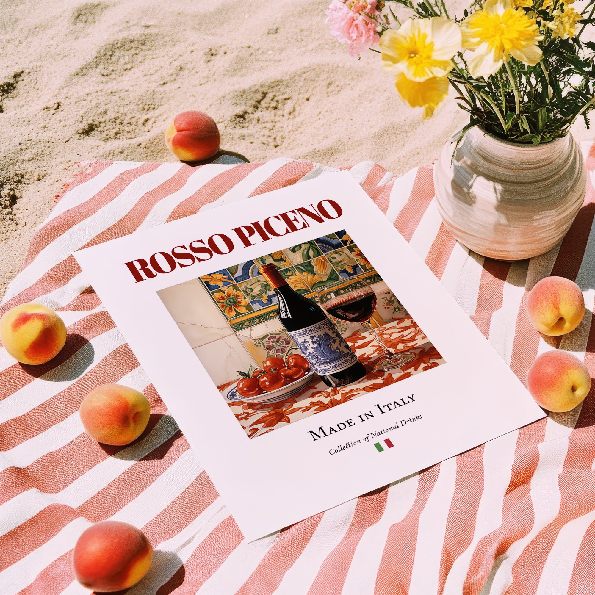 Rosso Piceno – Italian Red Wine, Vineyard Terrace Print, unframed on coastal sand