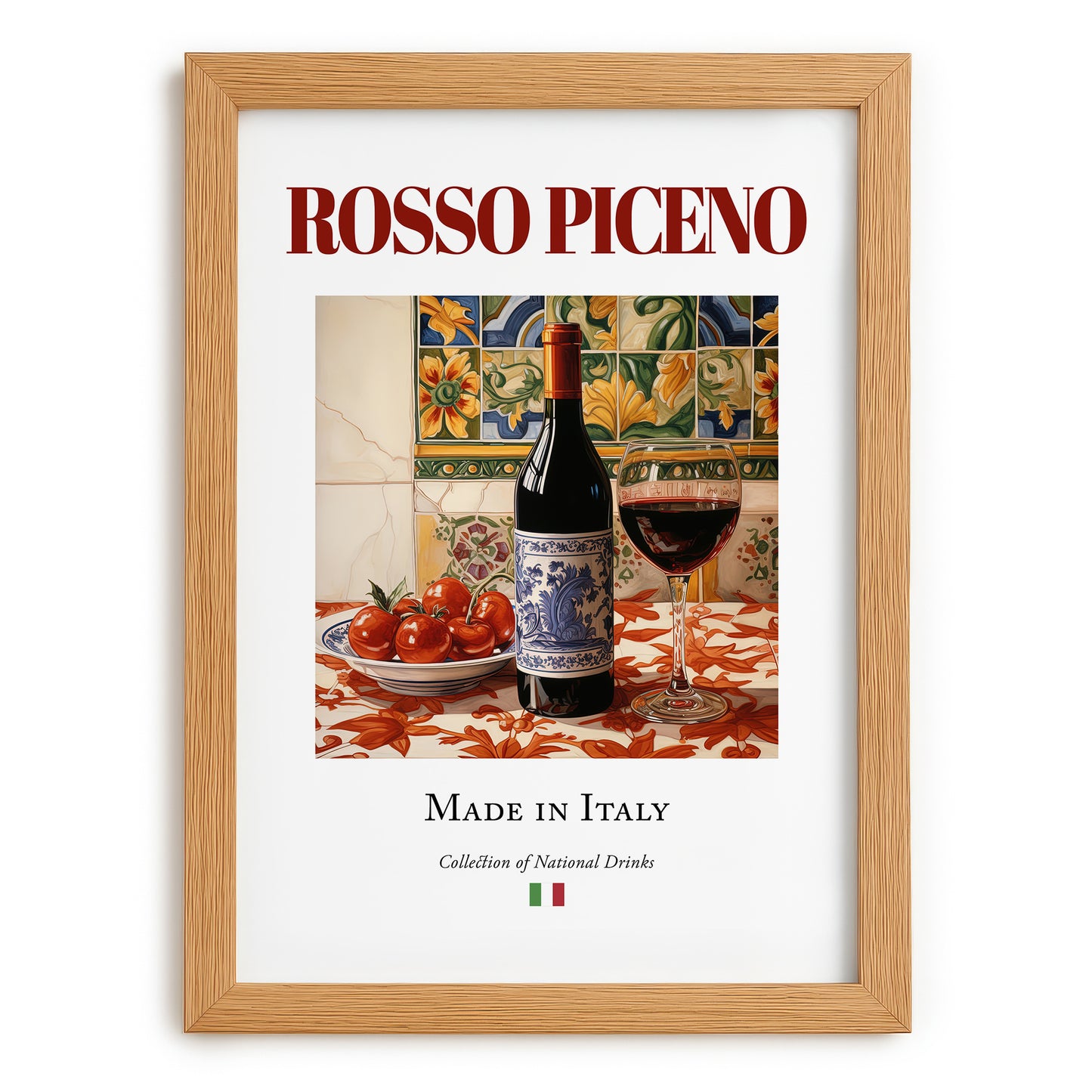 Rosso Piceno – Italian Red Wine, Vineyard Terrace Print, set in oak frame