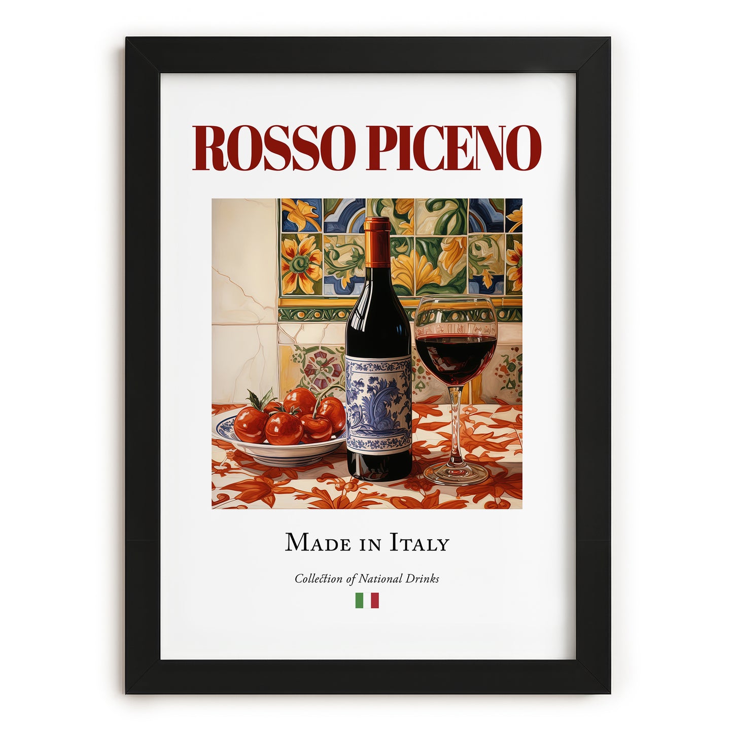 Rosso Piceno – Italian Red Wine, Vineyard Terrace Print, in sleek black frame