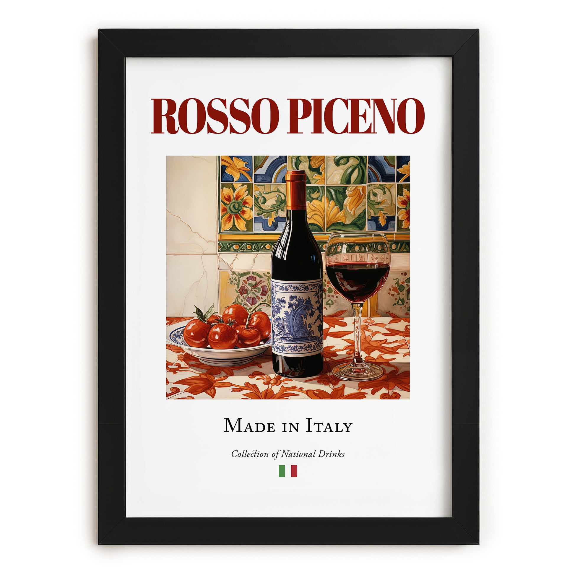 Rosso Piceno – Italian Red Wine, Vineyard Terrace Print, in sleek black frame