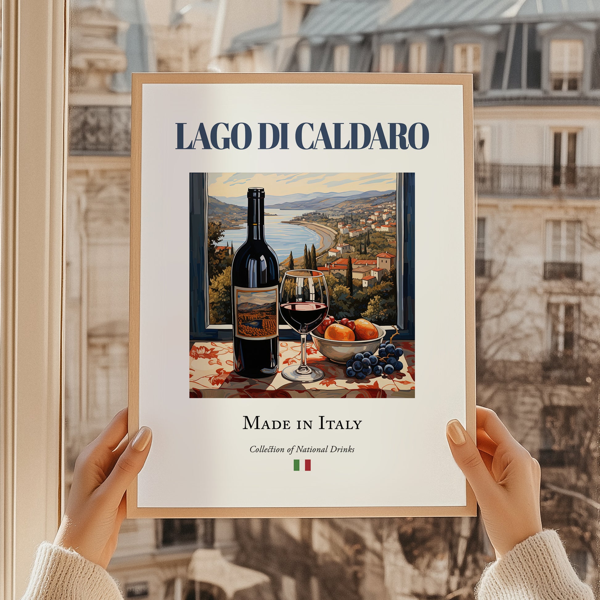 Lago di Caldaro – Italian Red Wine, Bodega Painting, styled in a charming Paris street view
