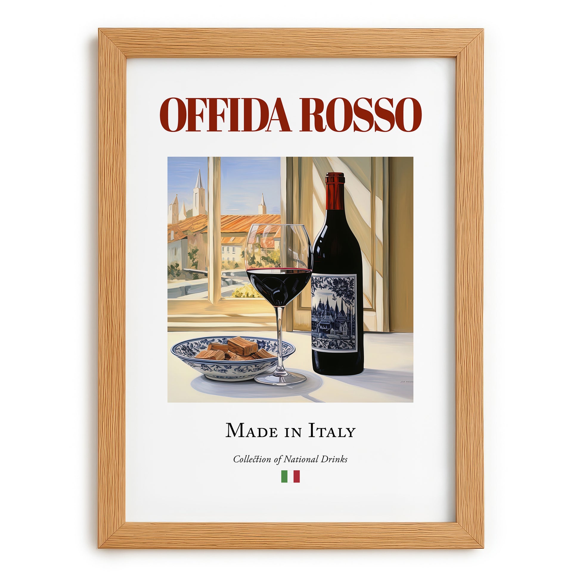 Offida Rosso – Italian Red Wine, Wine Bar Painting, set in oak frame