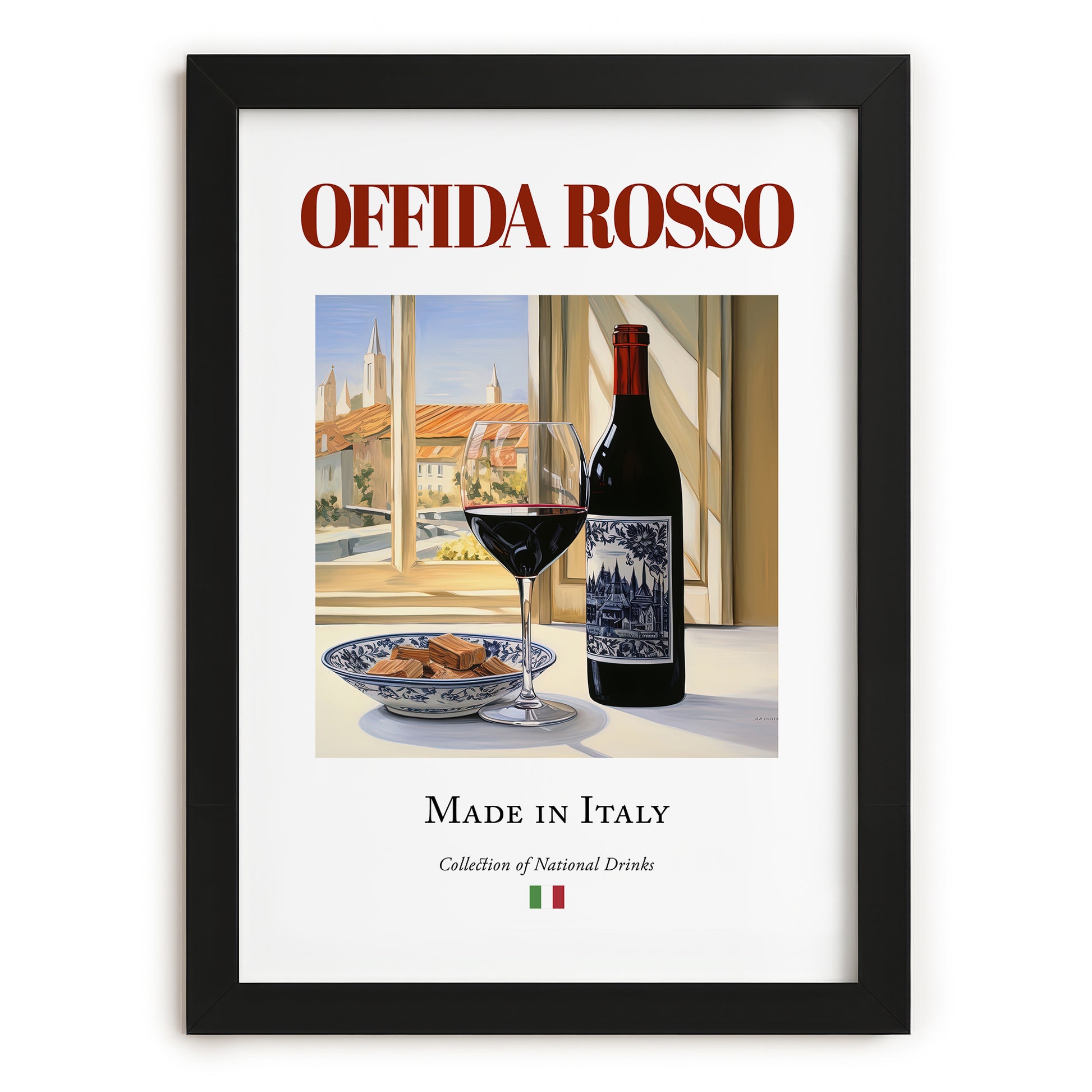 Offida Rosso – Italian Red Wine, Wine Bar Painting, in sleek black frame