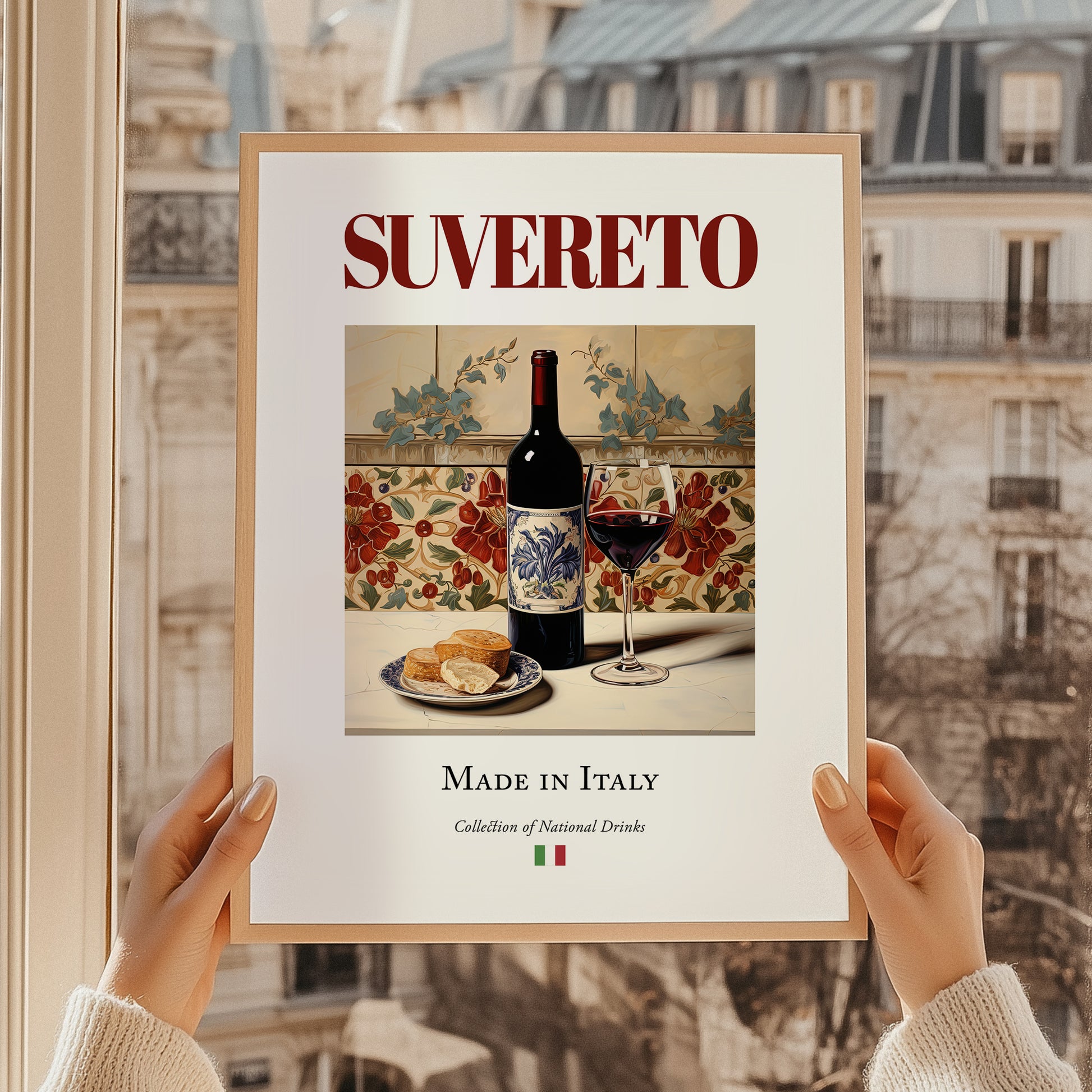 Suvereto – Italian Red Wine, Bodega Wall Decor, styled in a charming Paris street view