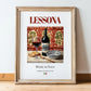 Lessona – Italian Red Wine, Bodega Poster, in wooden frame leaning on the floor