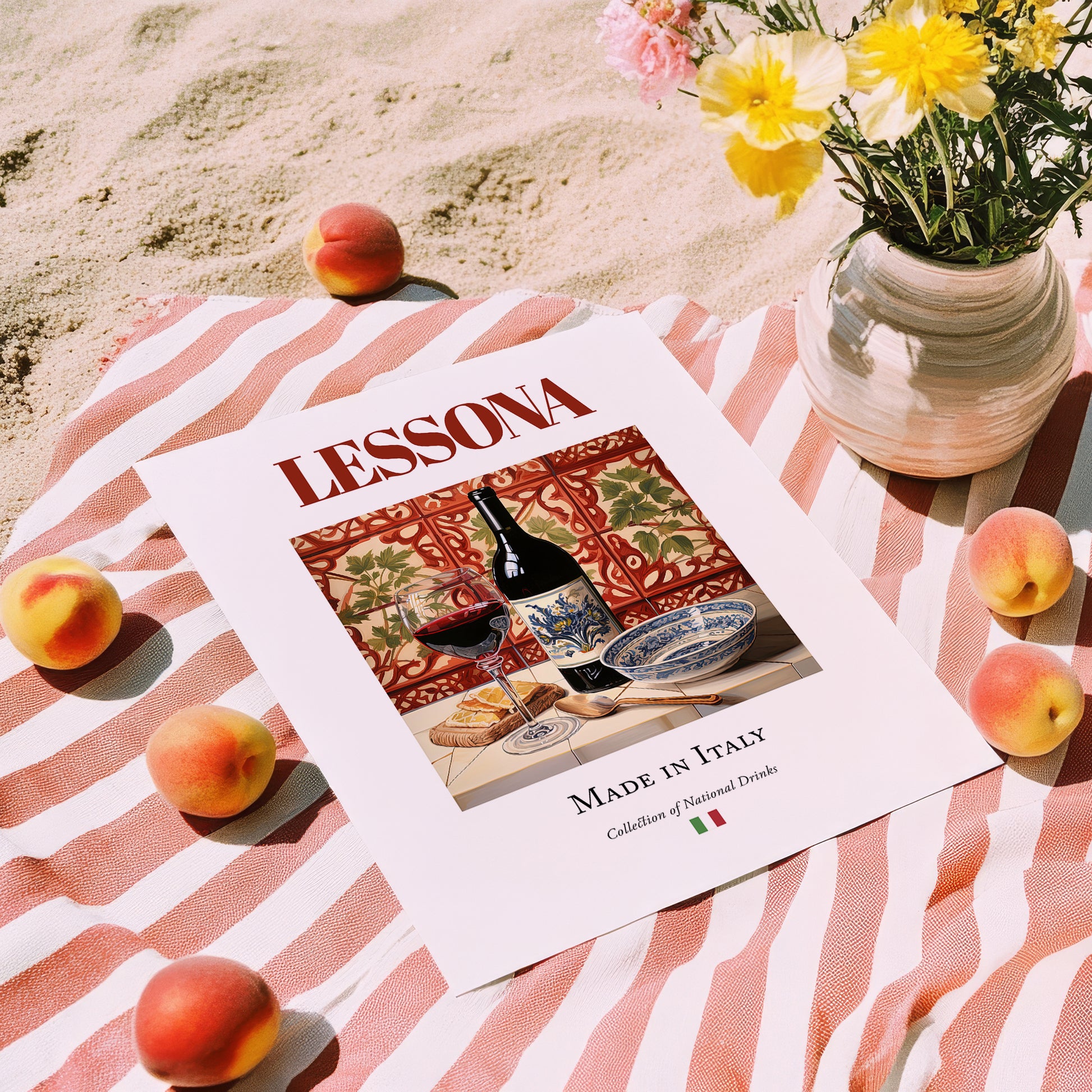 Lessona – Italian Red Wine, Bodega Poster, unframed on coastal sand