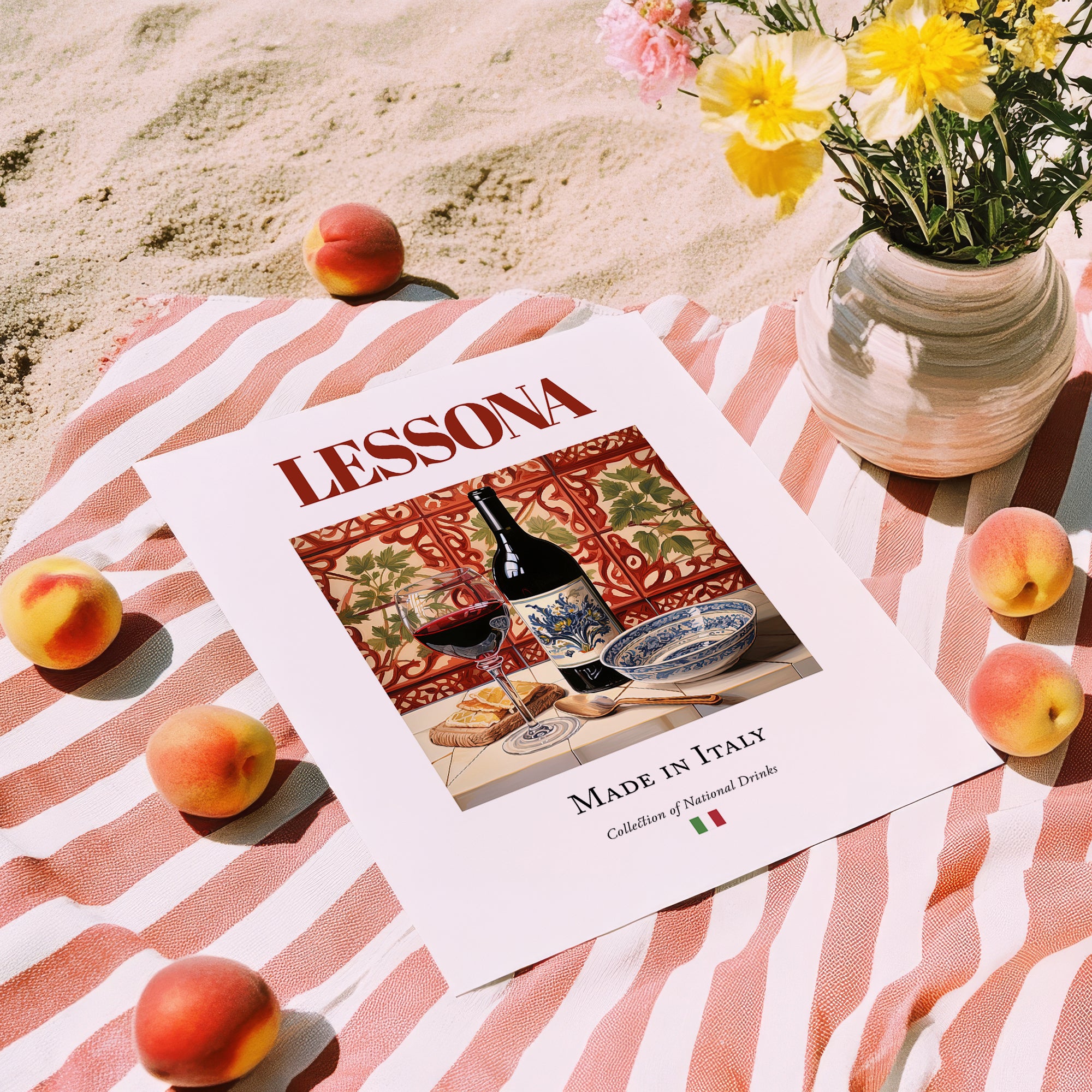 Lessona – Italian Red Wine, Bodega Poster, unframed on coastal sand