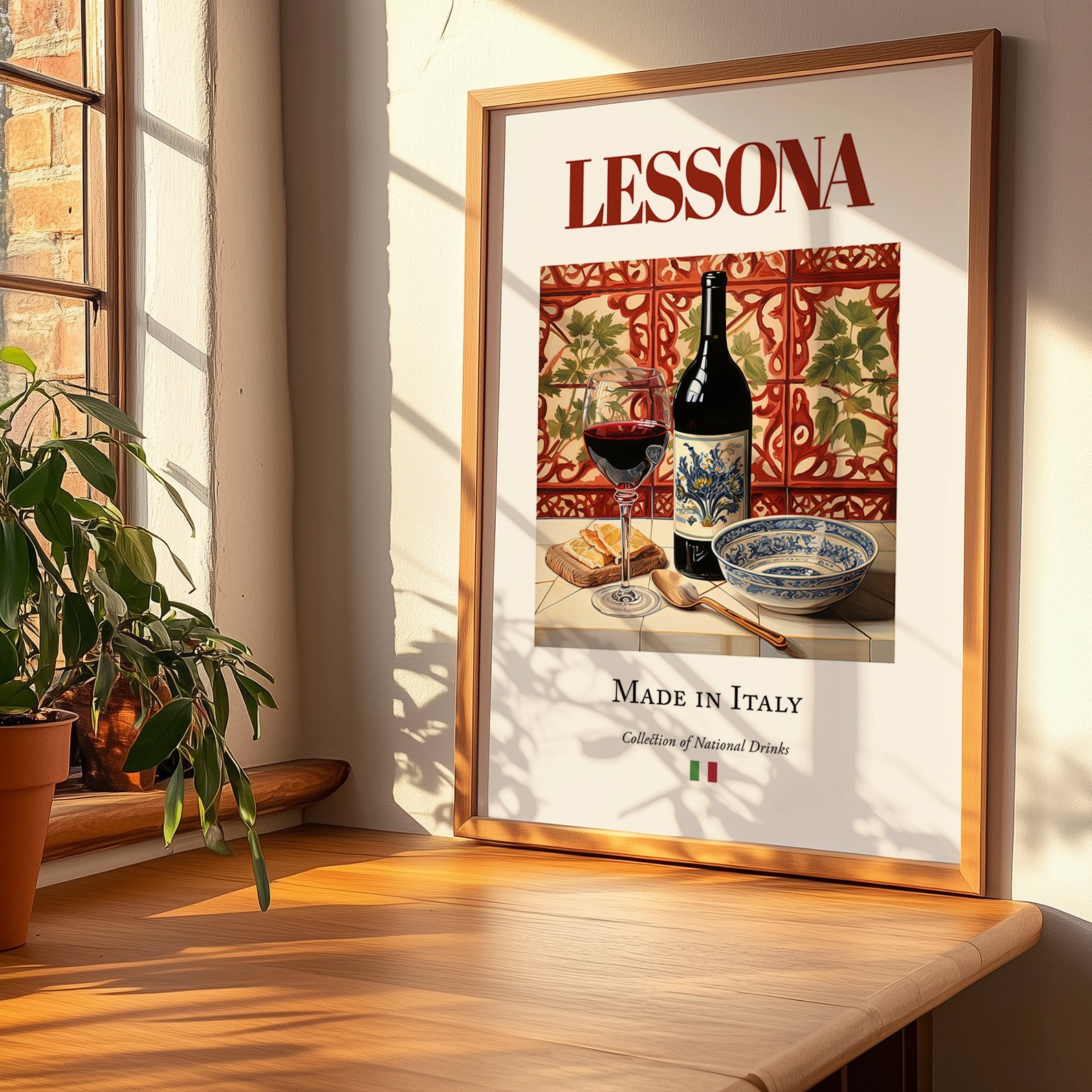 Lessona – Italian Red Wine, Bodega Poster, no-text version framed in wood
