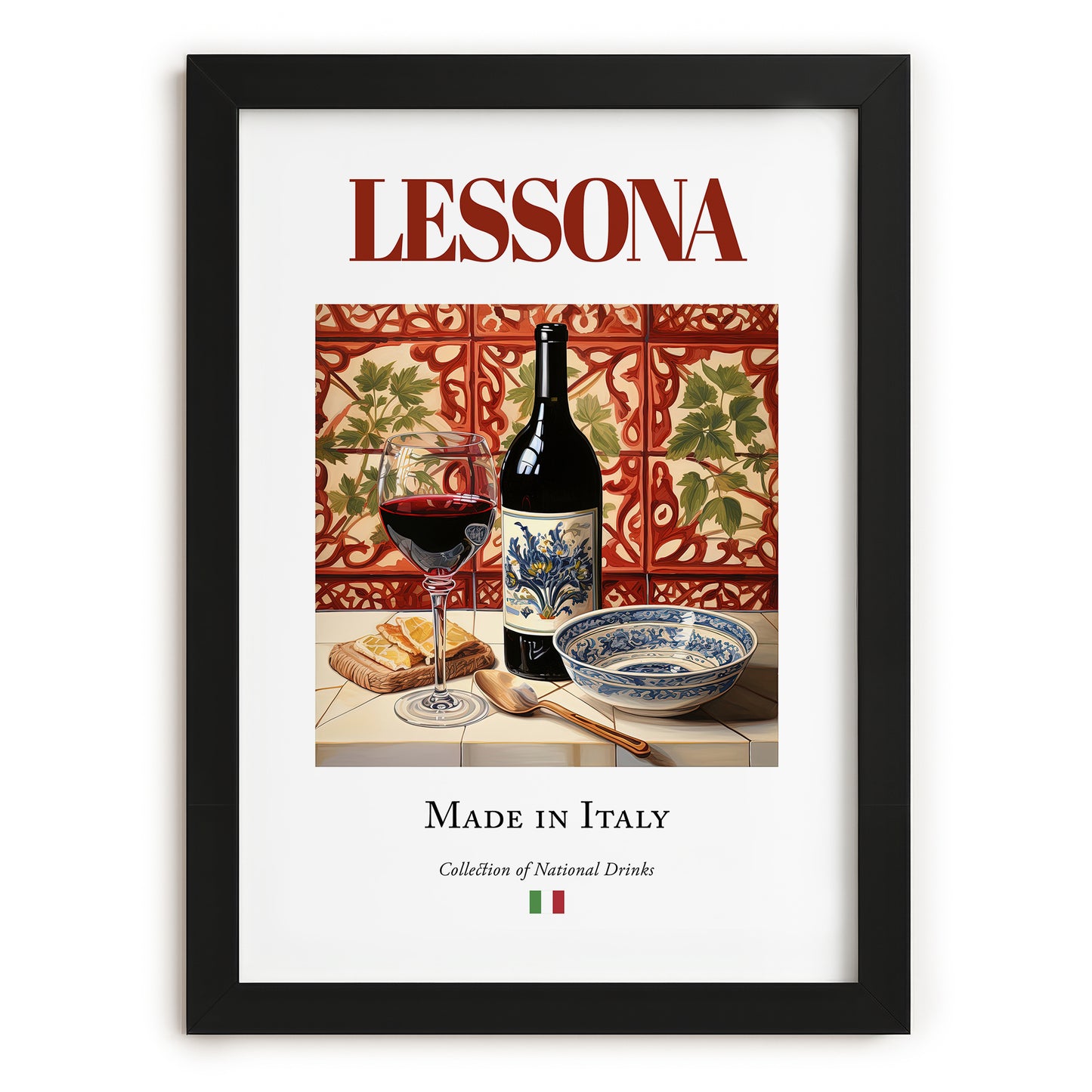 Lessona – Italian Red Wine, Bodega Poster, in sleek black frame