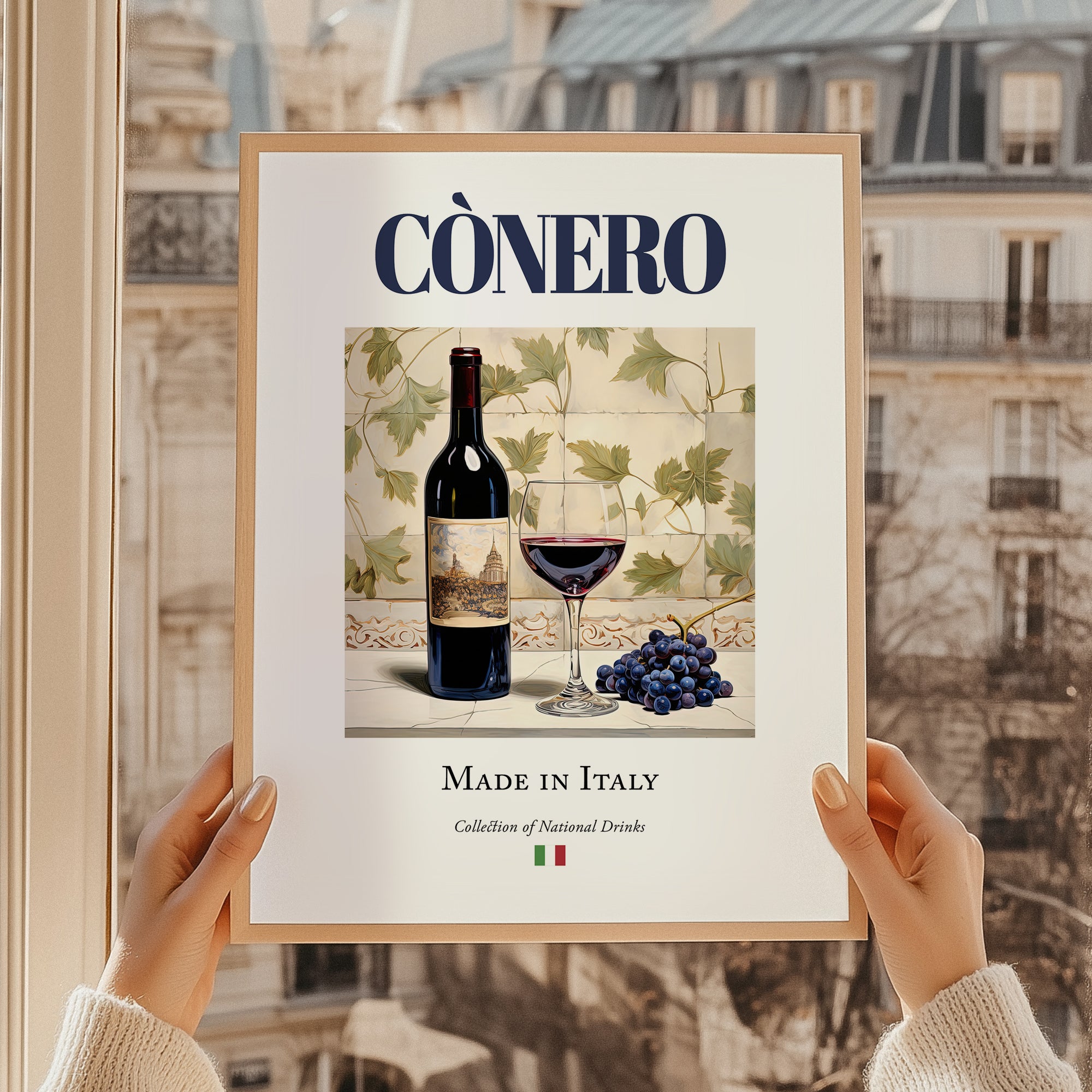 Cònero – Italian Red Wine, Vineyard Terrace Wall Decor, styled in a charming Paris street view