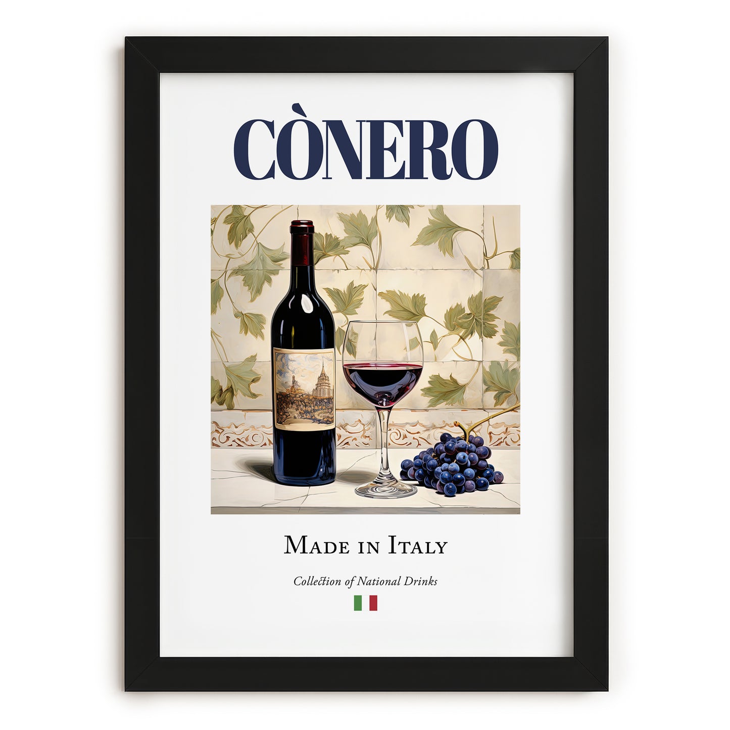 Cònero – Italian Red Wine, Vineyard Terrace Wall Decor, in sleek black frame