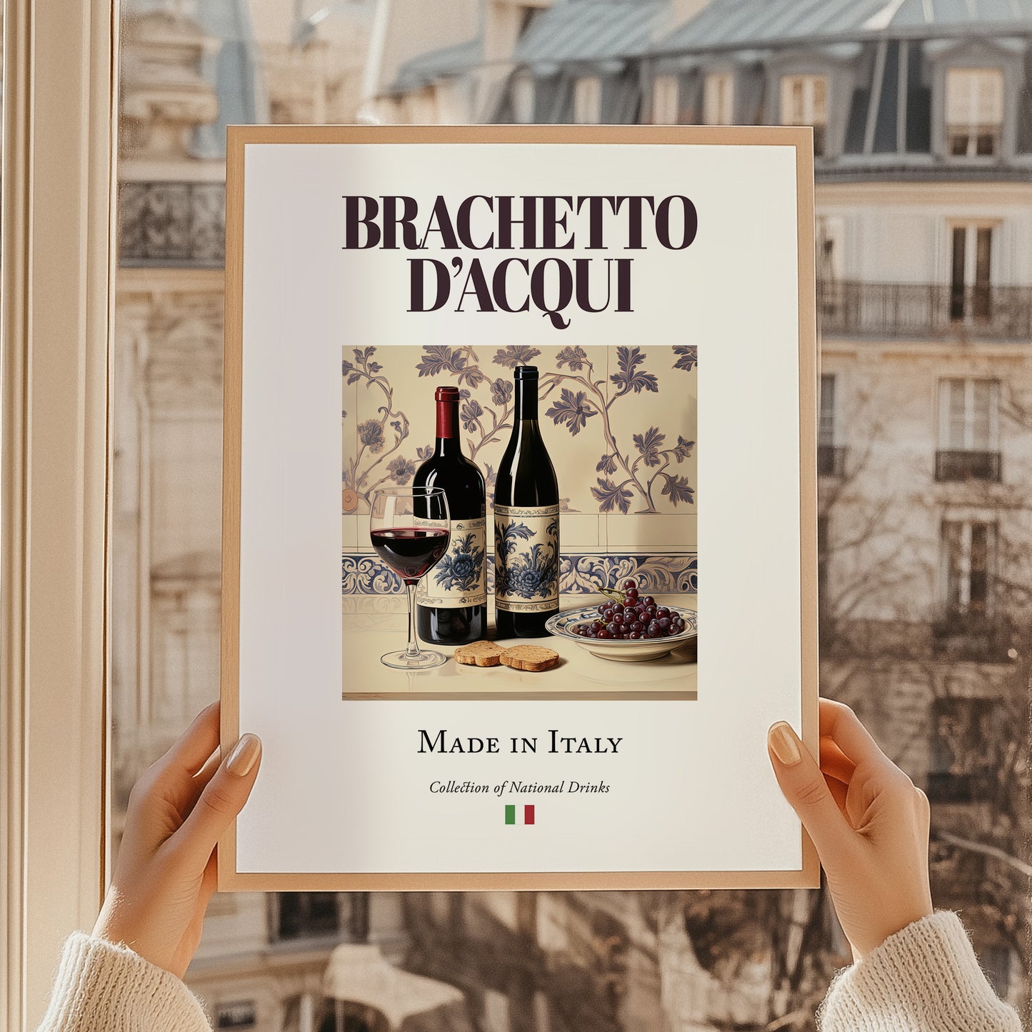 Brachetto d’Acqui – Italian Red Wine, Vineyard Terrace Illustration, styled in a charming Paris street view