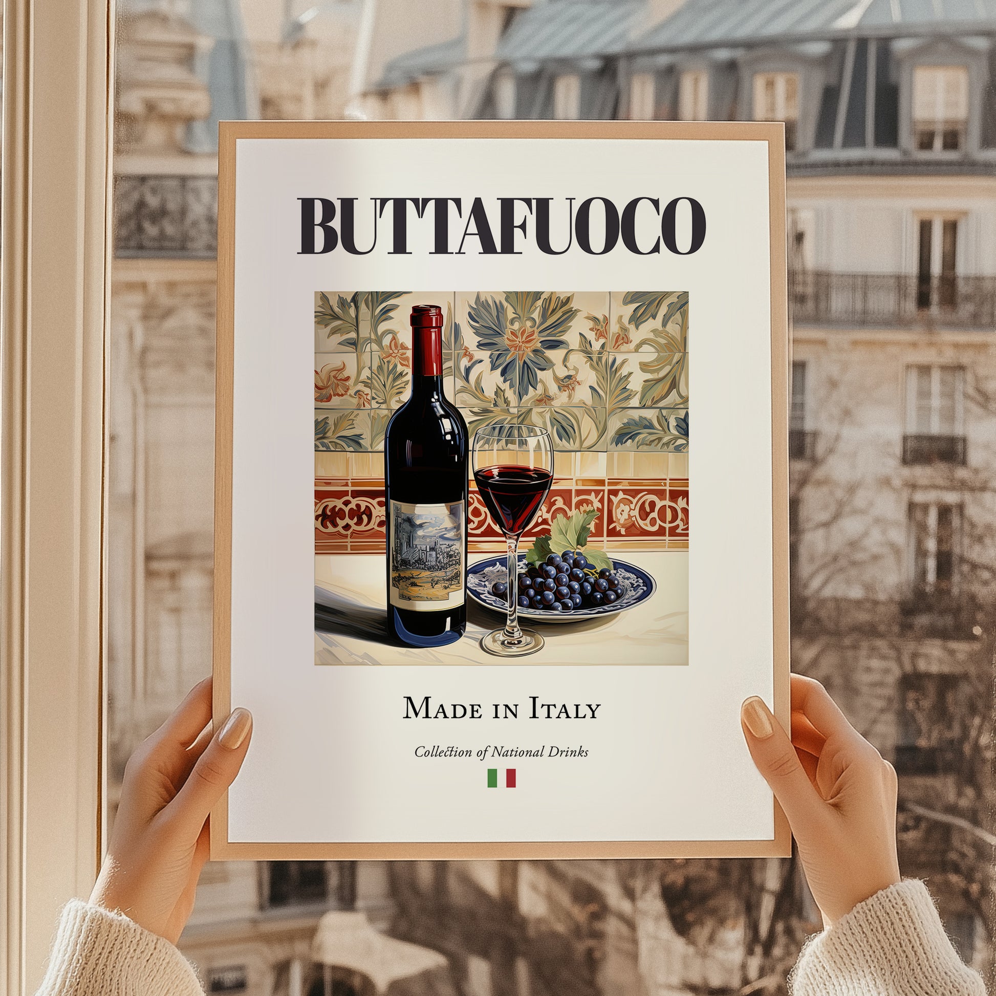 Buttafuoco – Italian Red Wine, Bodega Print, styled in a charming Paris street view